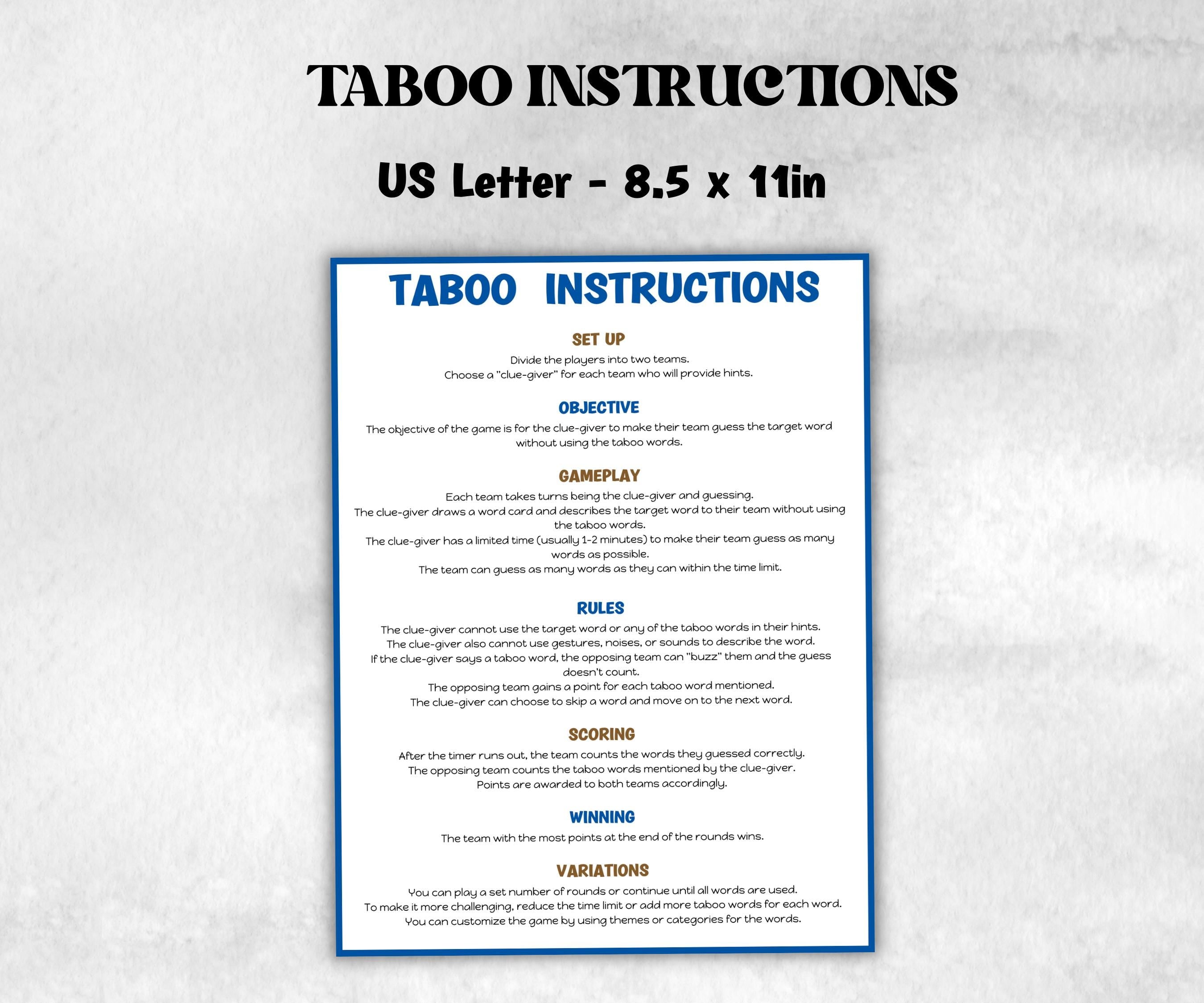 Fathers Day Taboo Activity, Funny Dad party Game, Fathers Day Gift Idea, Trivia Taboo For Dad, Family Game Night, Forbidden Word celebration-Mother's/Father'sDay -TheHustlingCatLady-Party Games