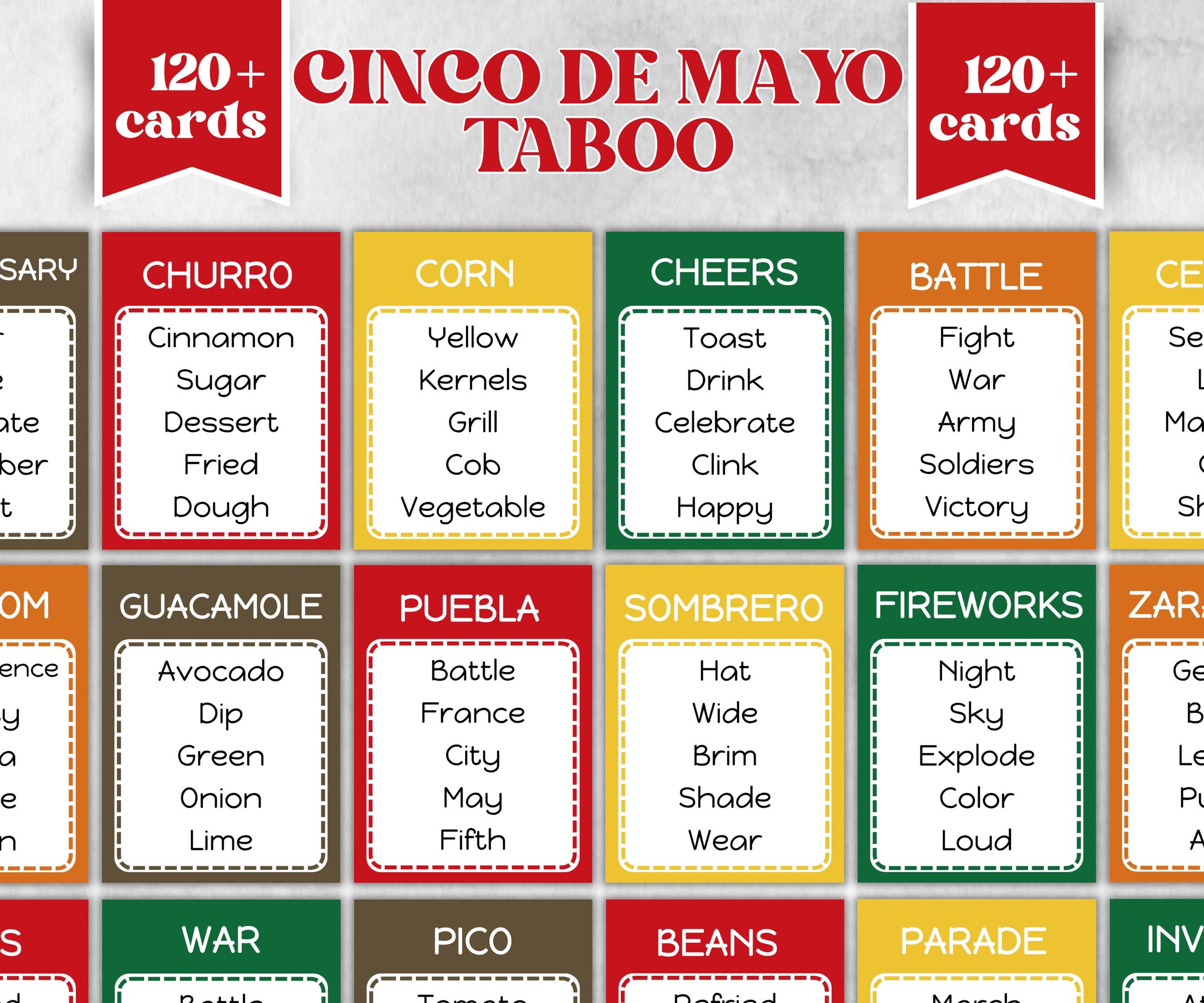 Cinco De Mayo Party Taboo Game, Mexican Kids and Adults Party, Mexican Fiesta Fun, Family Game Night, Summer Fiesta, BBQ party, Pool Party-Holidays -TheHustlingCatLady-Party Games