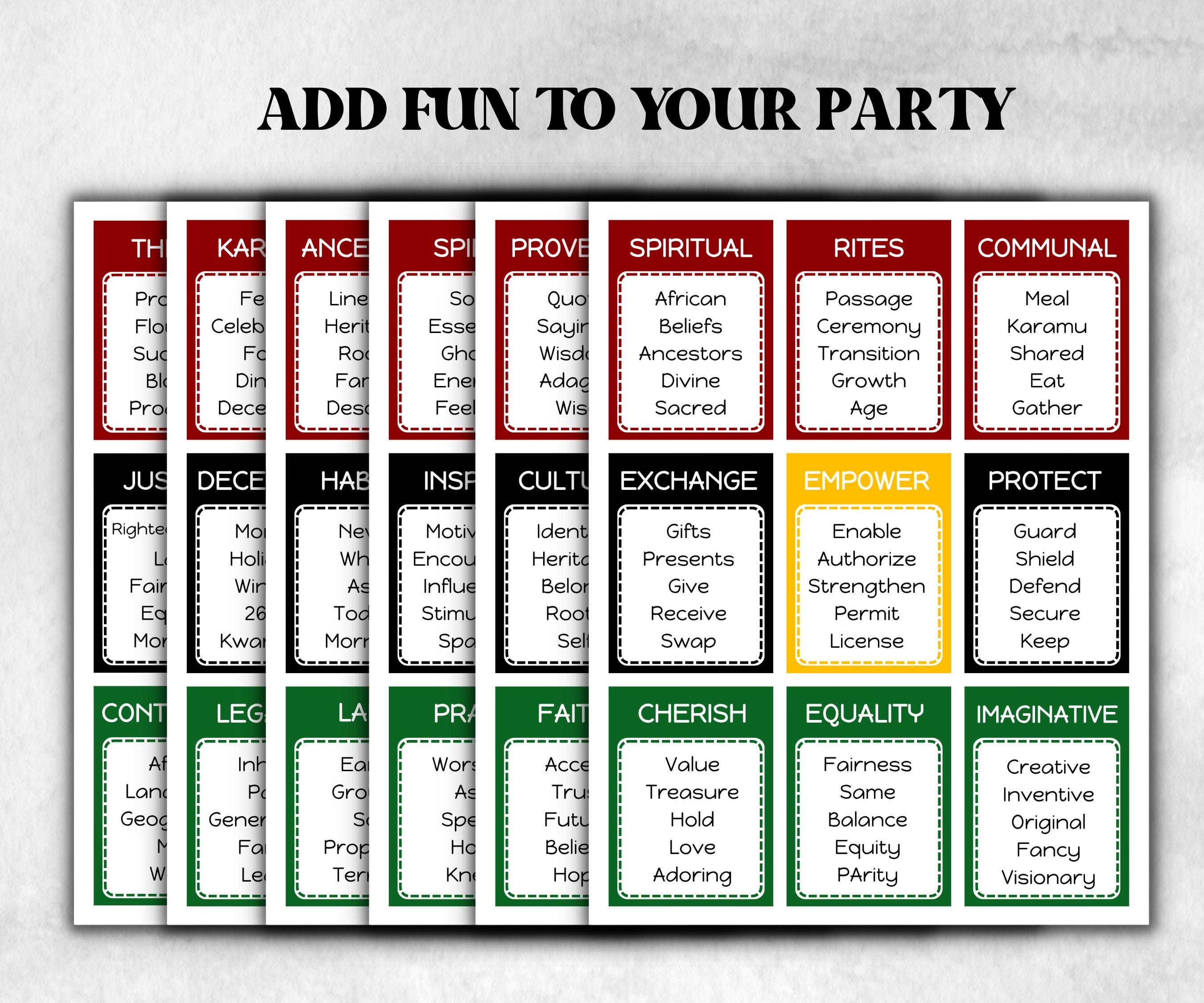 Kwanzaa Taboo Forbidden Game, African American Kids Adults Party, African xmas, religious tradition, Word Card Family Game Night, Kinara-Holidays -TheHustlingCatLady-Party Games