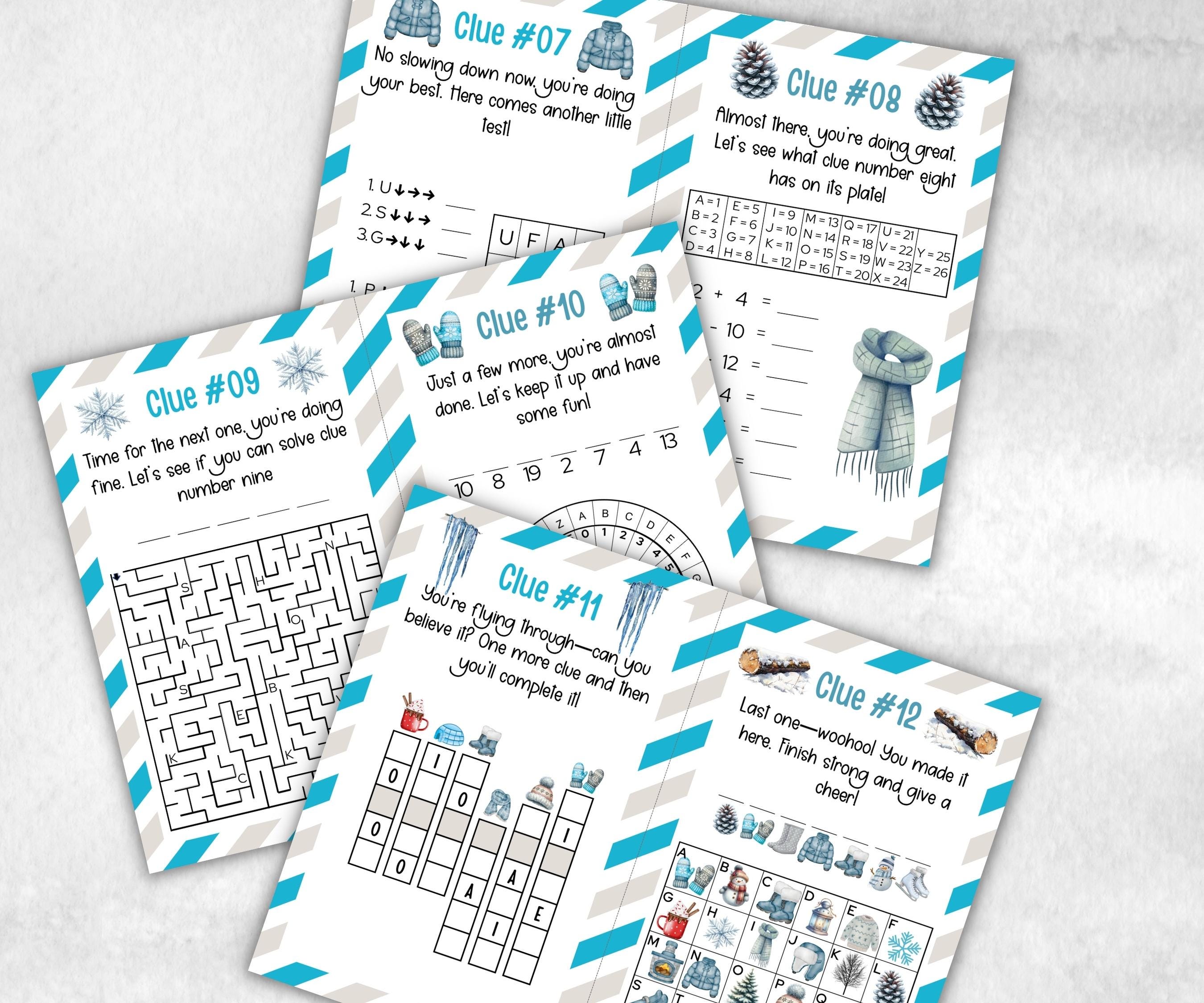 Winter Indoor Treasure Hunt, Wintertime Printables game, Holiday Party scavenger activity, For Kids teens, Icebreaker hunt, Teen Winter clue-Christmas -TheHustlingCatLady-Party Games
