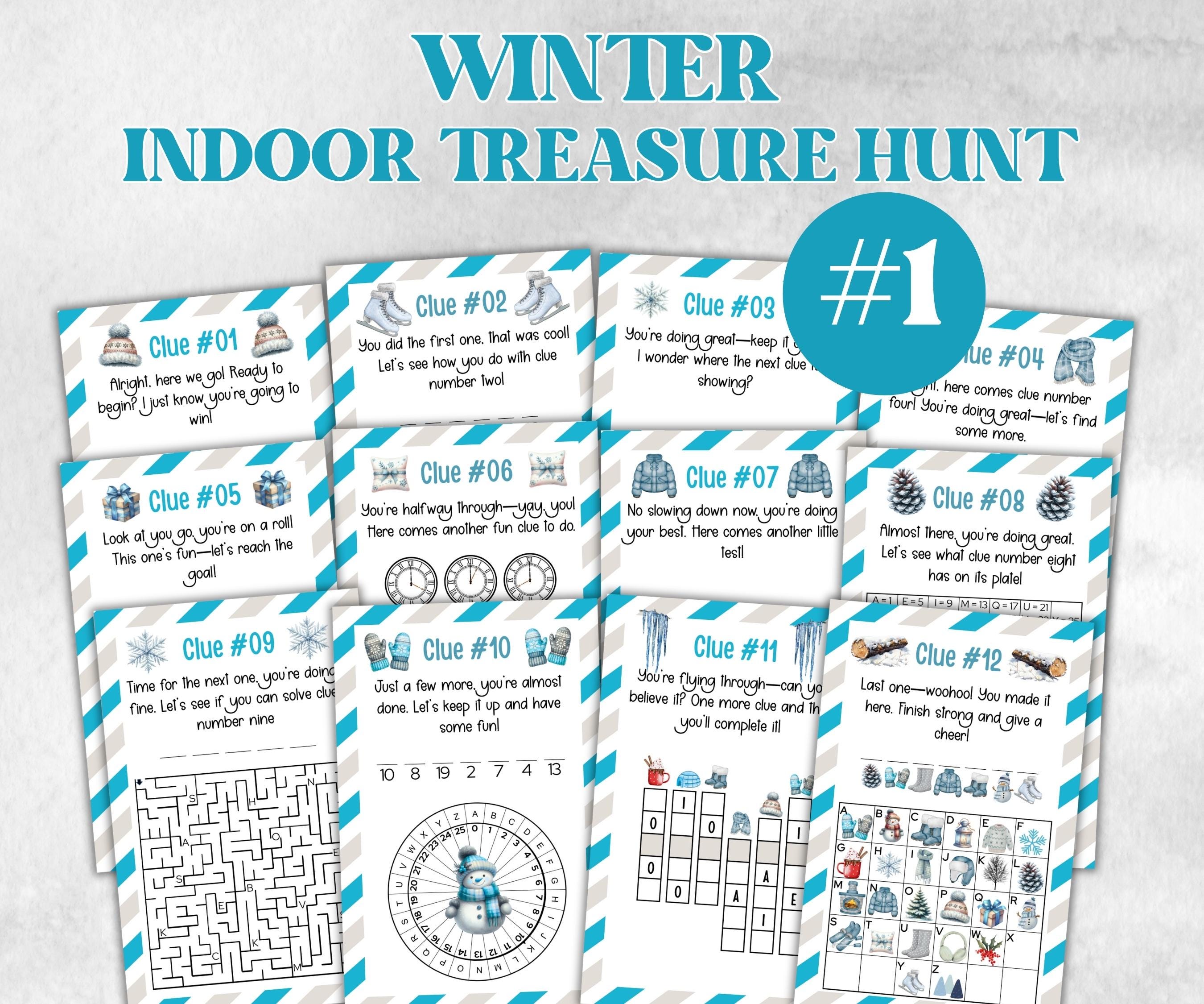 Winter Indoor Treasure Hunt, Wintertime Printables game, Holiday Party scavenger activity, For Kids teens, Icebreaker hunt, Teen Winter clue-Christmas -TheHustlingCatLady-Party Games