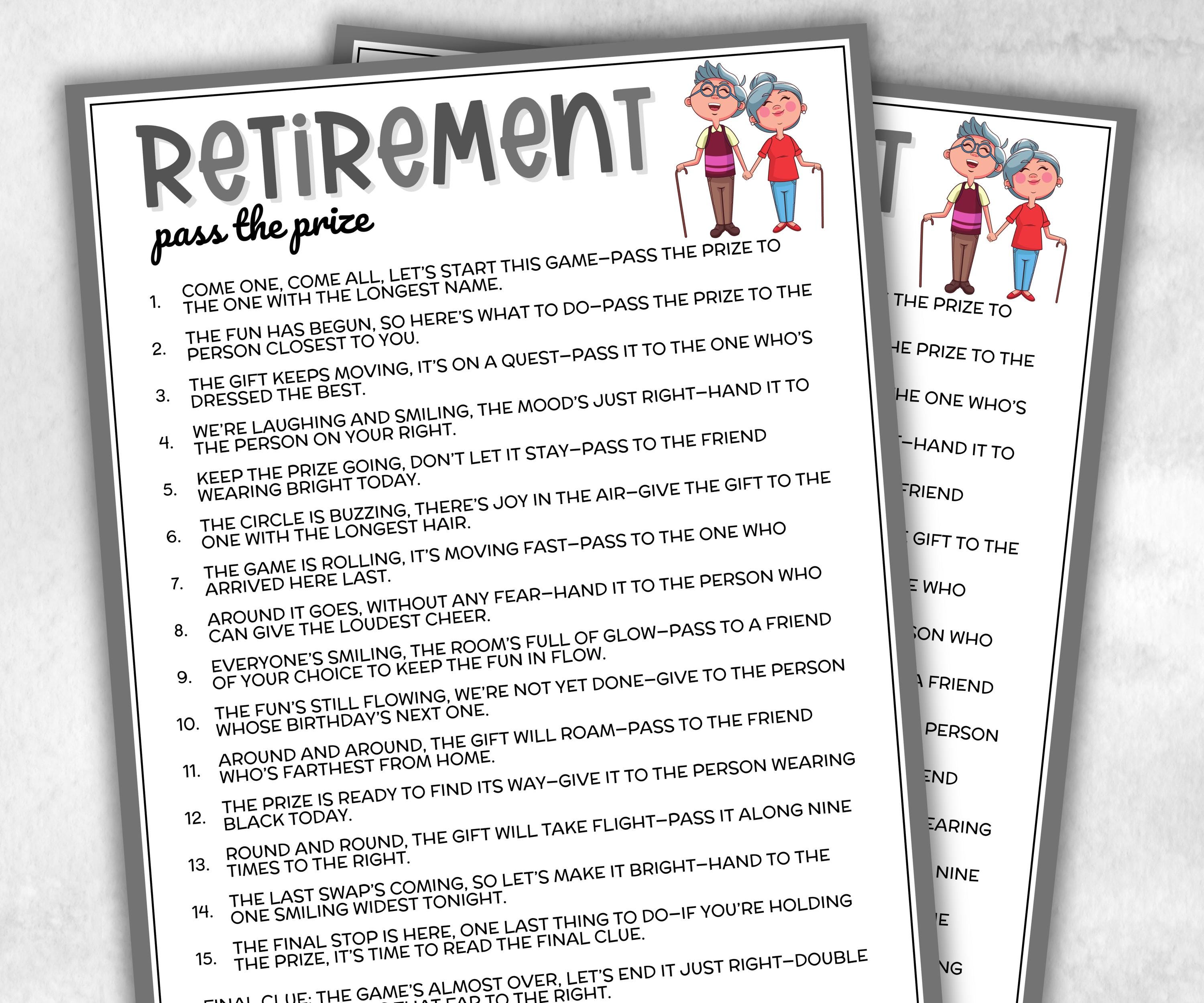 Retirement Party Pass The Prize, Man Woman Teacher Boss Coworker, Retiree Icebreaker Office Party,Mix and Mingle, interactive gift exchange-Holidays -TheHustlingCatLady-Party Games