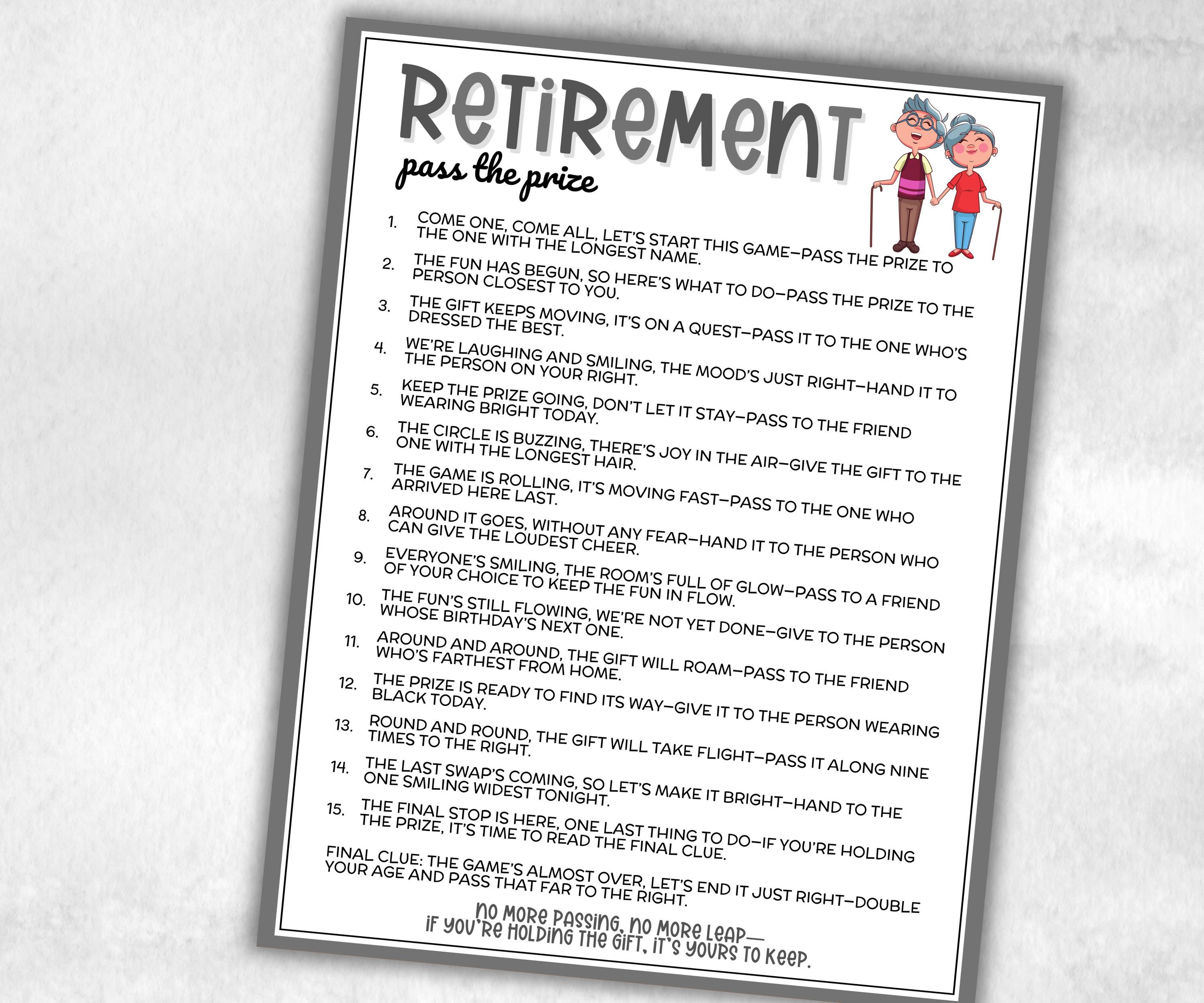 Retirement Party Pass The Prize, Man Woman Teacher Boss Coworker, Retiree Icebreaker Office Party,Mix and Mingle, interactive gift exchange-Holidays -TheHustlingCatLady-Party Games