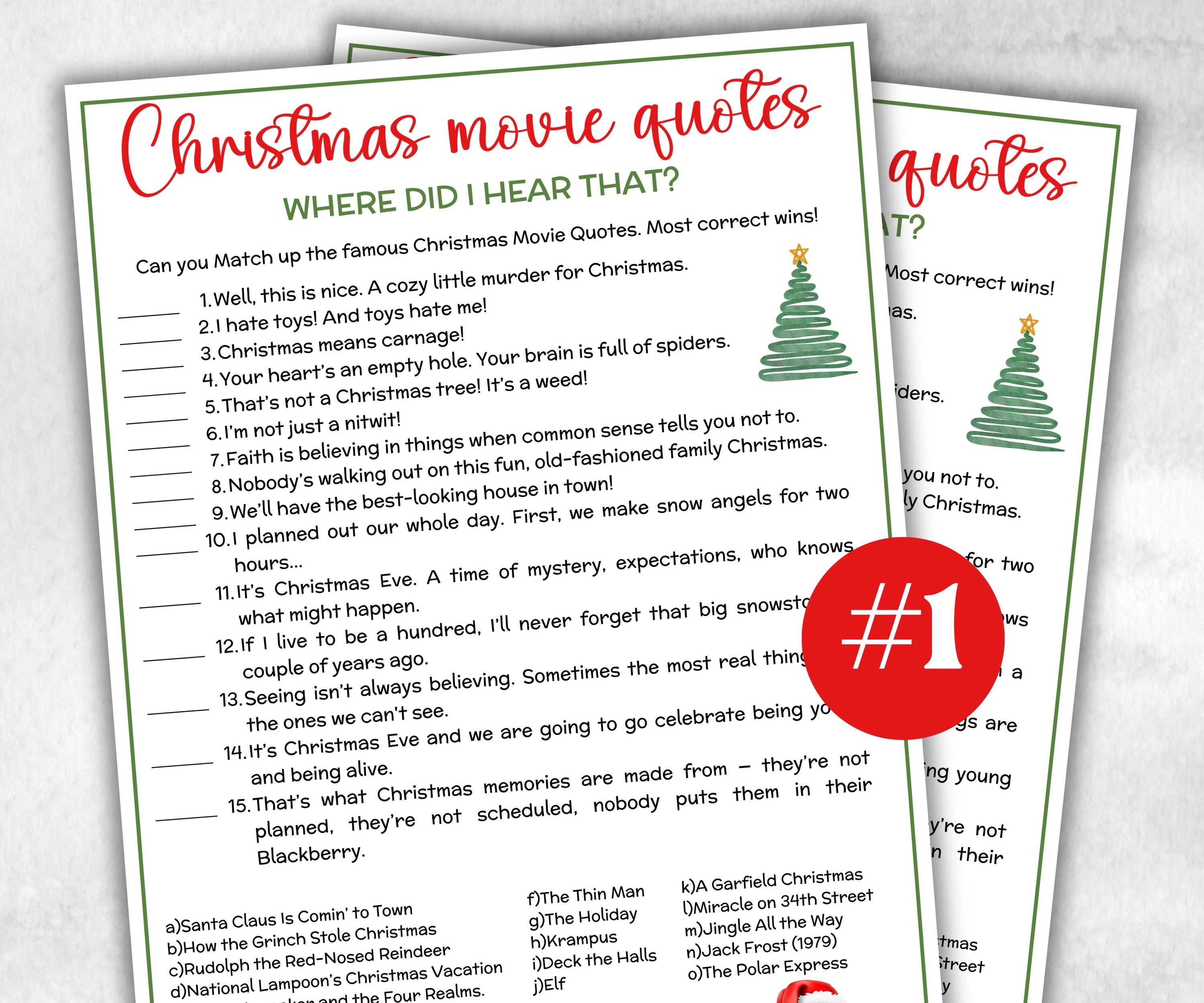 Xmas Movie Quote Trivia Game, Christmas Family Game, Christmas Office Party, Adult Holiday Party Printable Game, Coworkers Festive Brunch-Christmas -TheHustlingCatLady-Party Games