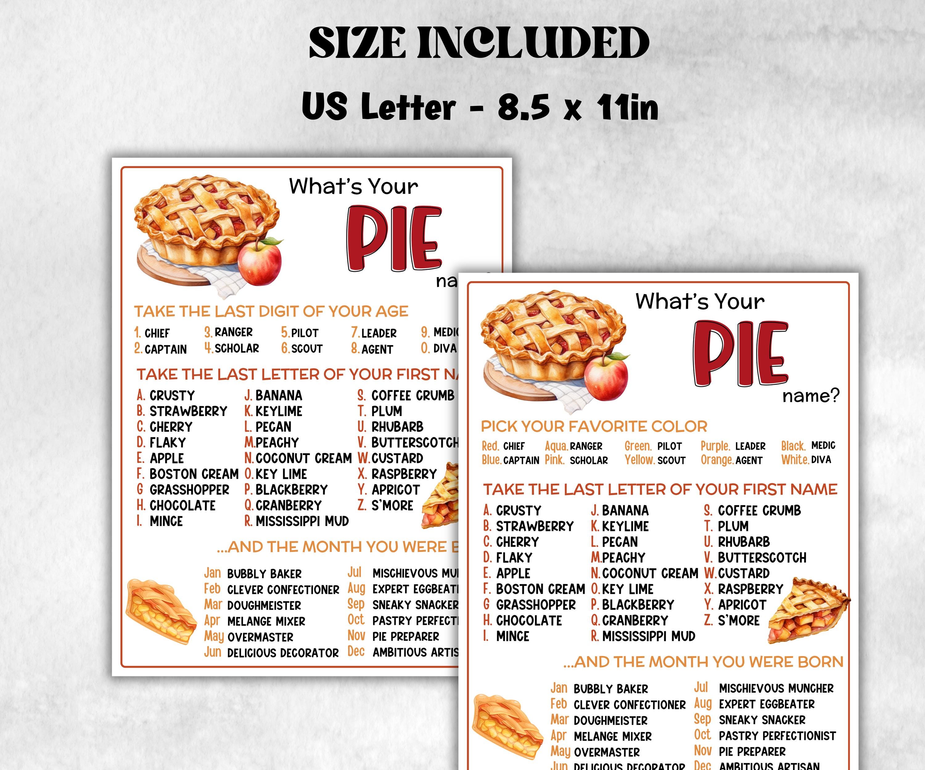 What's Your Pie Name Game with name tags, Pie Holiday Party Game, Fall Thanksgiving, Pie name board sign, name generator, Xmas Kids activity-Thanksgiving -TheHustlingCatLady-Party Games