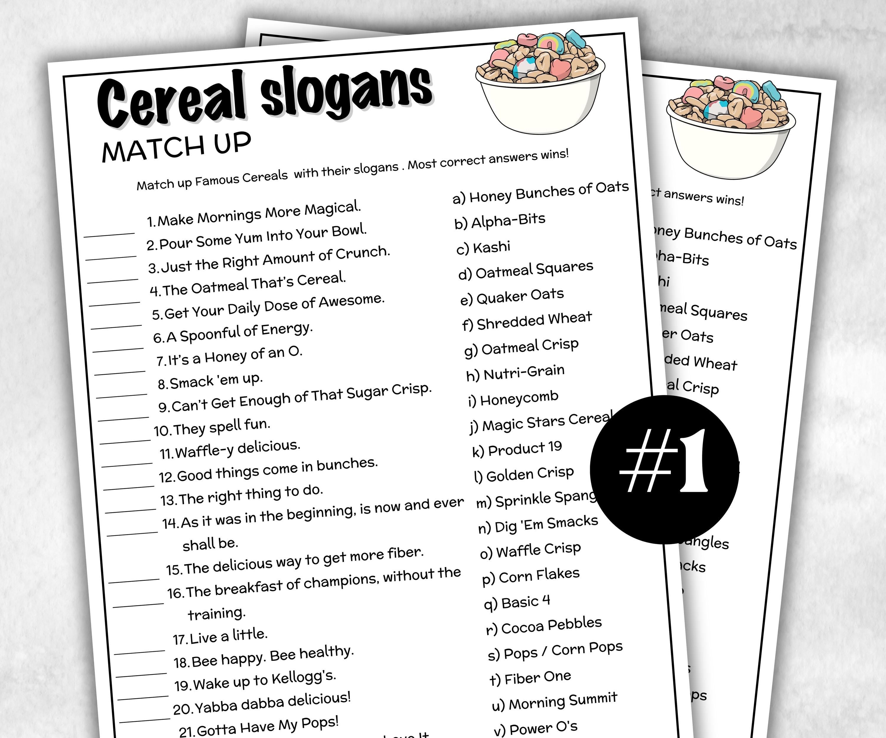 Cereal Slogan Trivia, TV Commercial Trivia, Ad Slogan Office Party, Teens Adult, Ad Slogan Match Up Quiz game, Trivia Night,Breakfast Trivia-Holidays -TheHustlingCatLady-Party Games