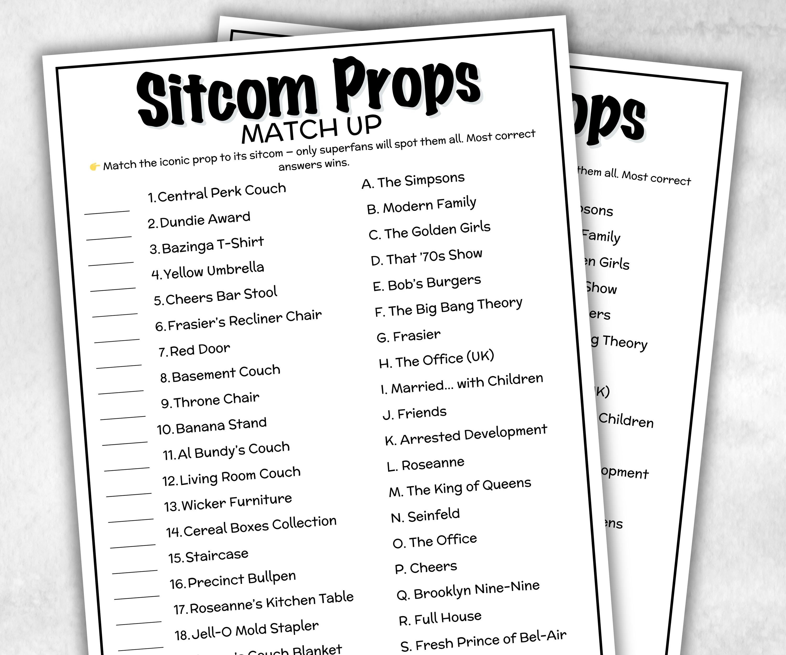 Iconic Sitcom Props Match trivia party Game, Sitcom Trivia Quiz, Senior Game night, family activity, Friendsgiving, fall festive holiday-Holidays -TheHustlingCatLady-Party Games