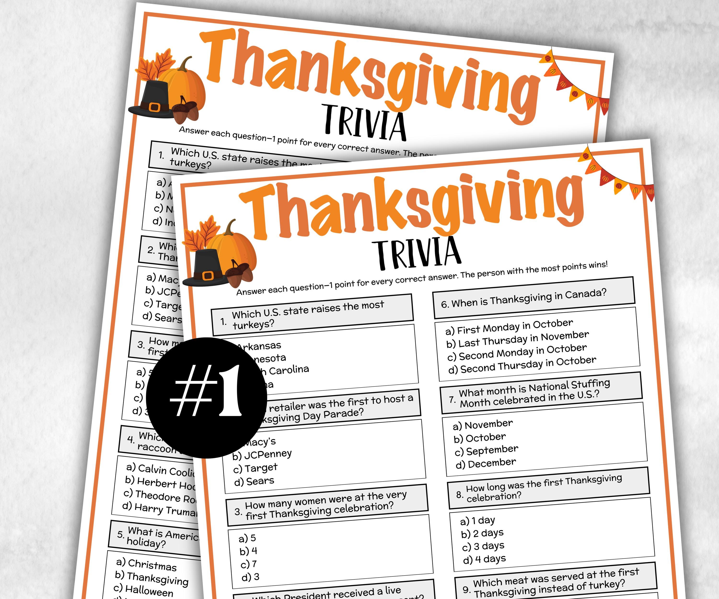 Thanksgiving Trivia, Friendsgiving Theme Birthday, Seniors Trivia Night, Sunday School, Fall autimn, family reunion, first Church birthday-Holidays -TheHustlingCatLady-Party Games