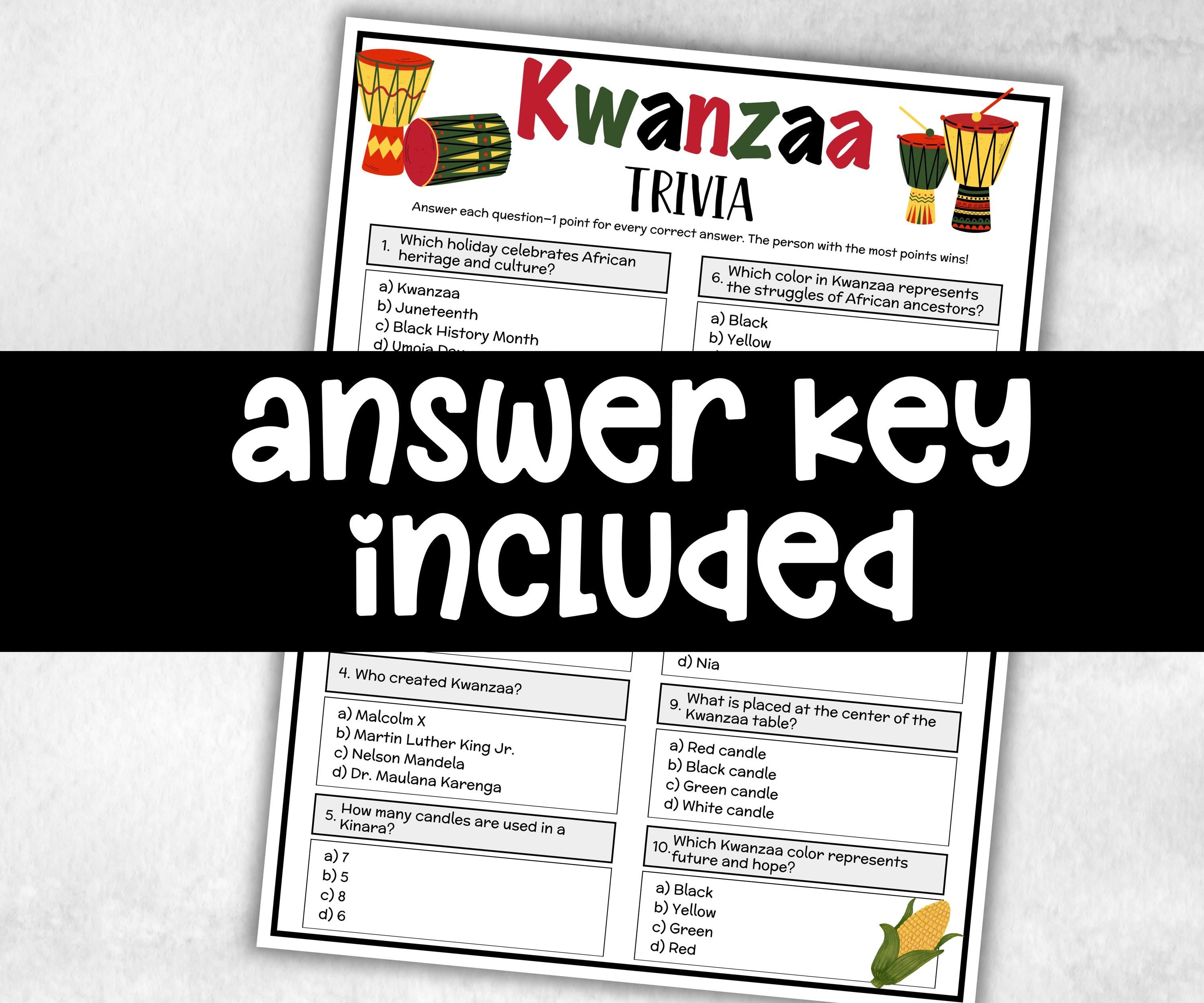 Kwanzaa Trivia, Culture Theme Birthday, Seniors Trivia Night, Sunday School, family reunion game, first birthday, African American,Religious-Holidays -TheHustlingCatLady-Party Games