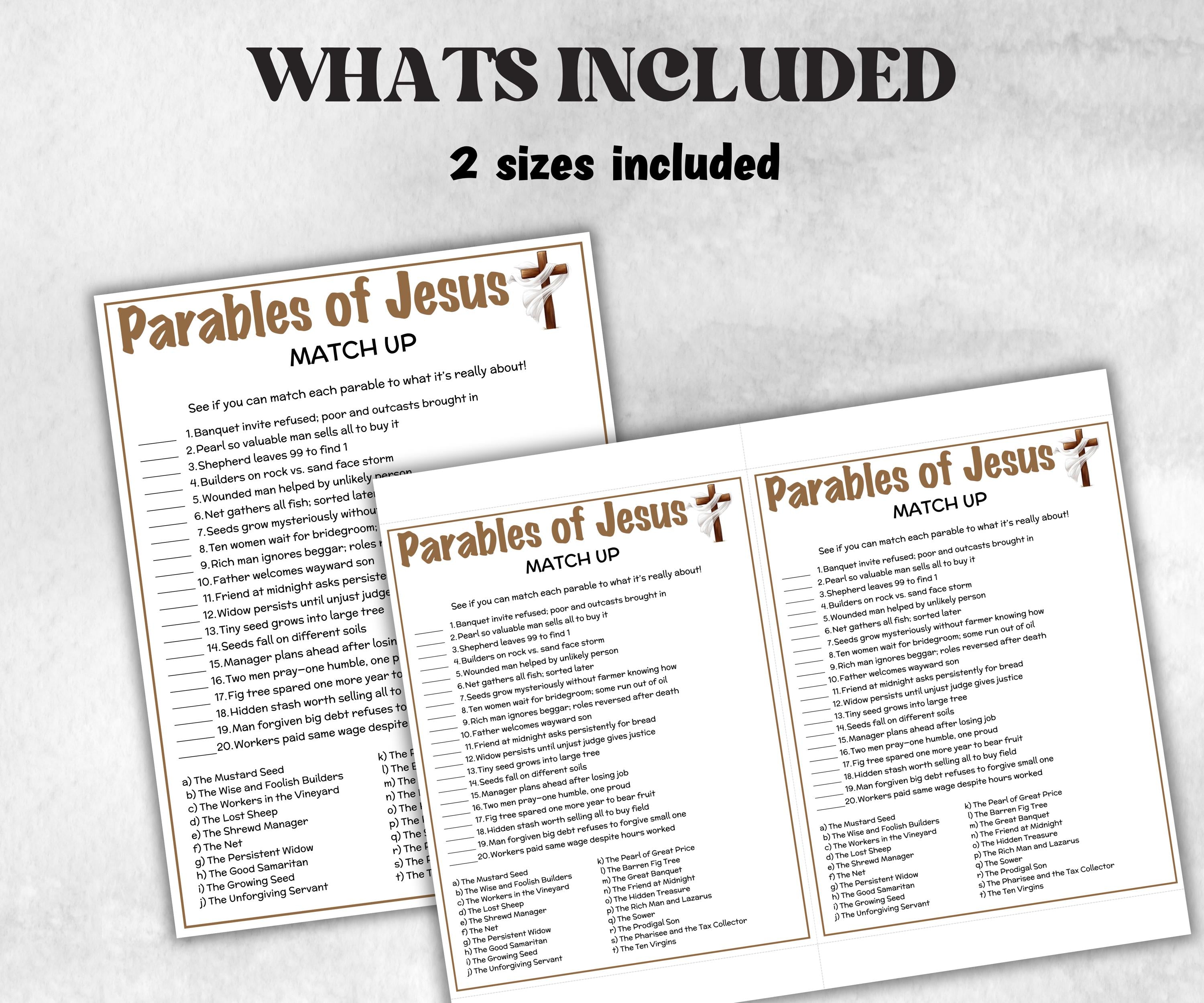 Printable Parables of Jesus Match up for kid, Old Testament Activity, Classroom Riddles, Church Fundraiser, Adult Teen church Icebreaker-Office Supplies -TheHustlingCatLady-Party Games