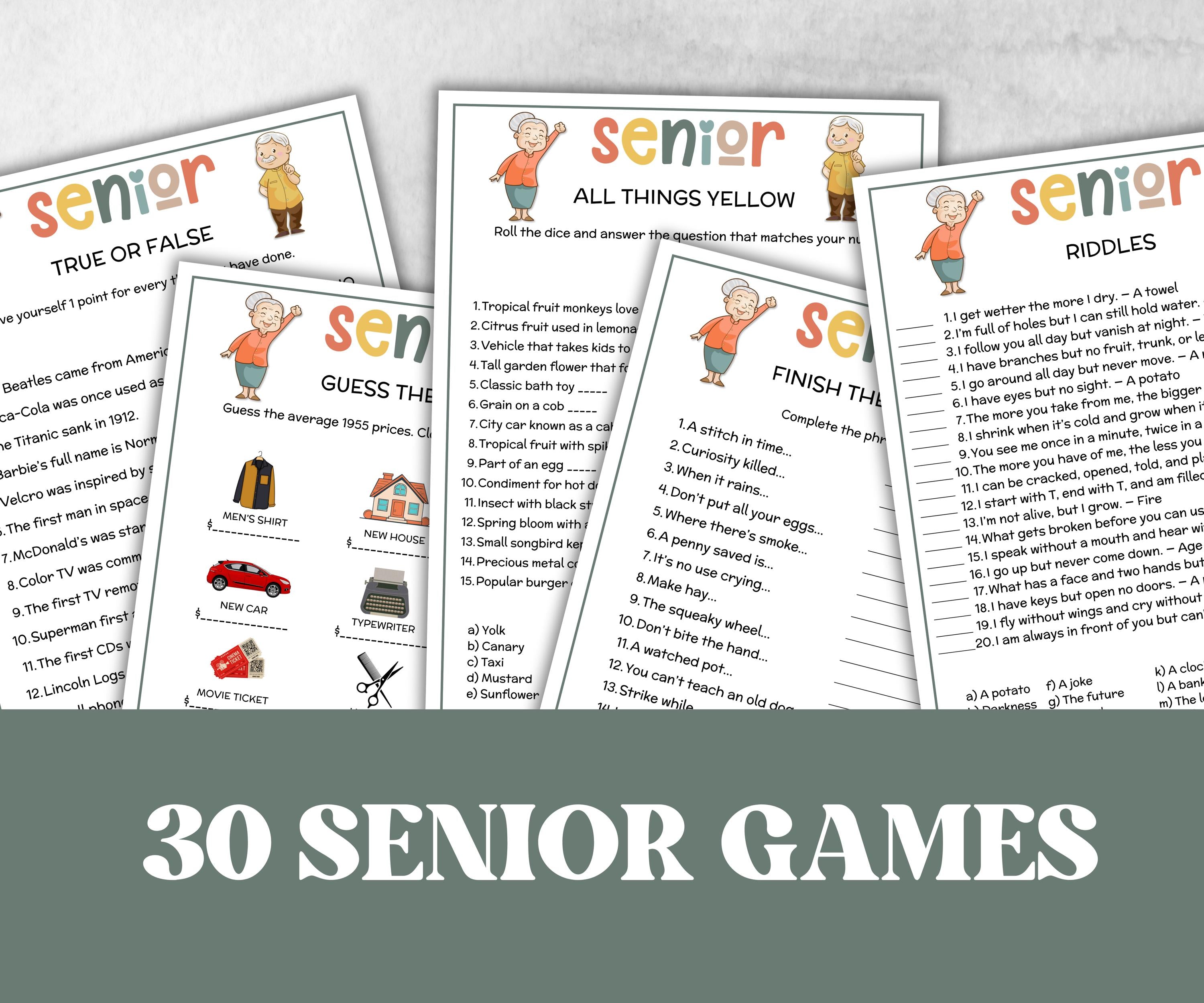 Senior Party Games Bundle, Family Game Night, senior conversations, Would you rather game, charades, most like a senior, Think Quick Trivia-Holidays -TheHustlingCatLady-Party Games