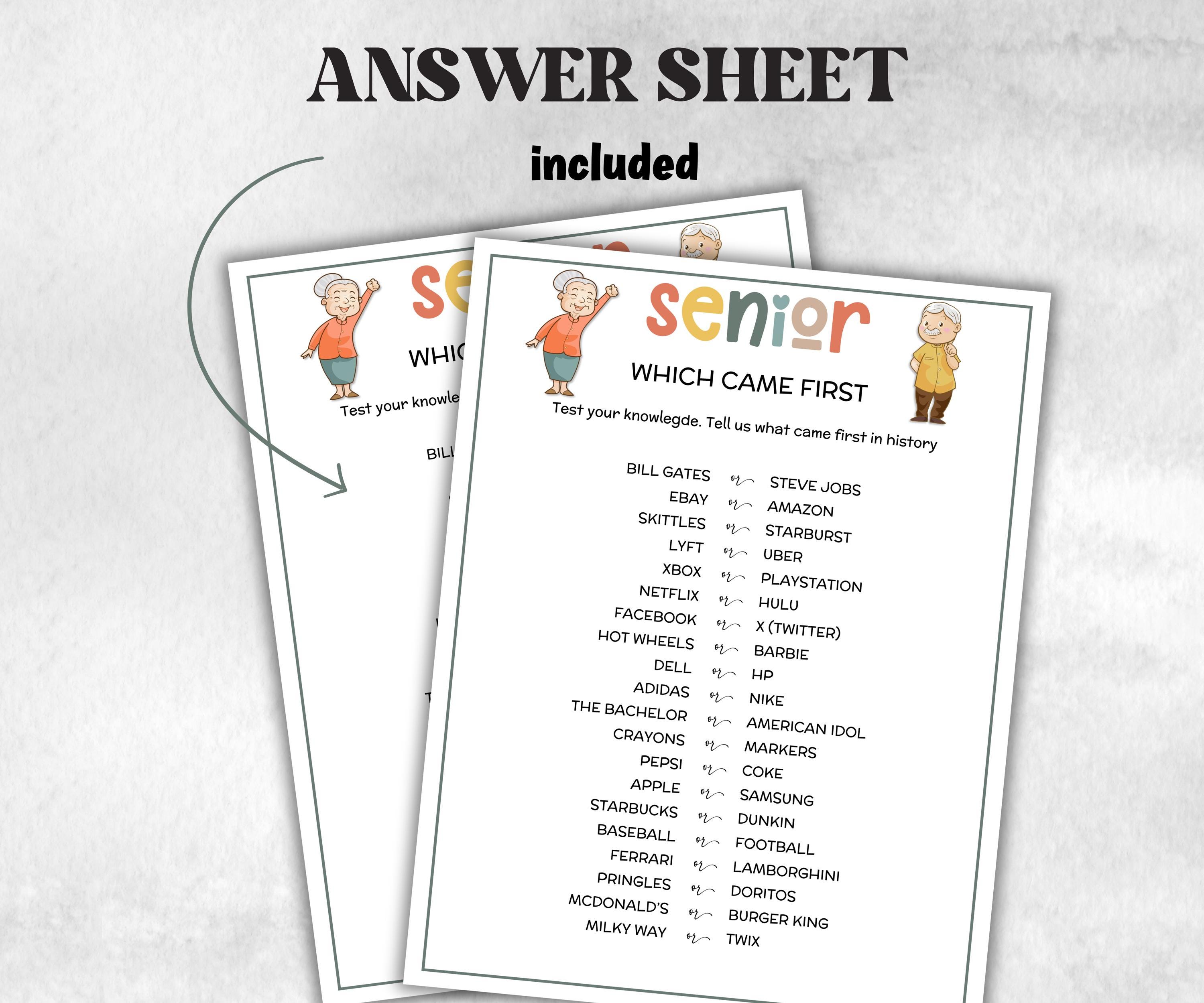 Senior Party Games Bundle, Family Game Night, senior conversations, Would you rather game, charades, most like a senior, Think Quick Trivia-Holidays -TheHustlingCatLady-Party Games