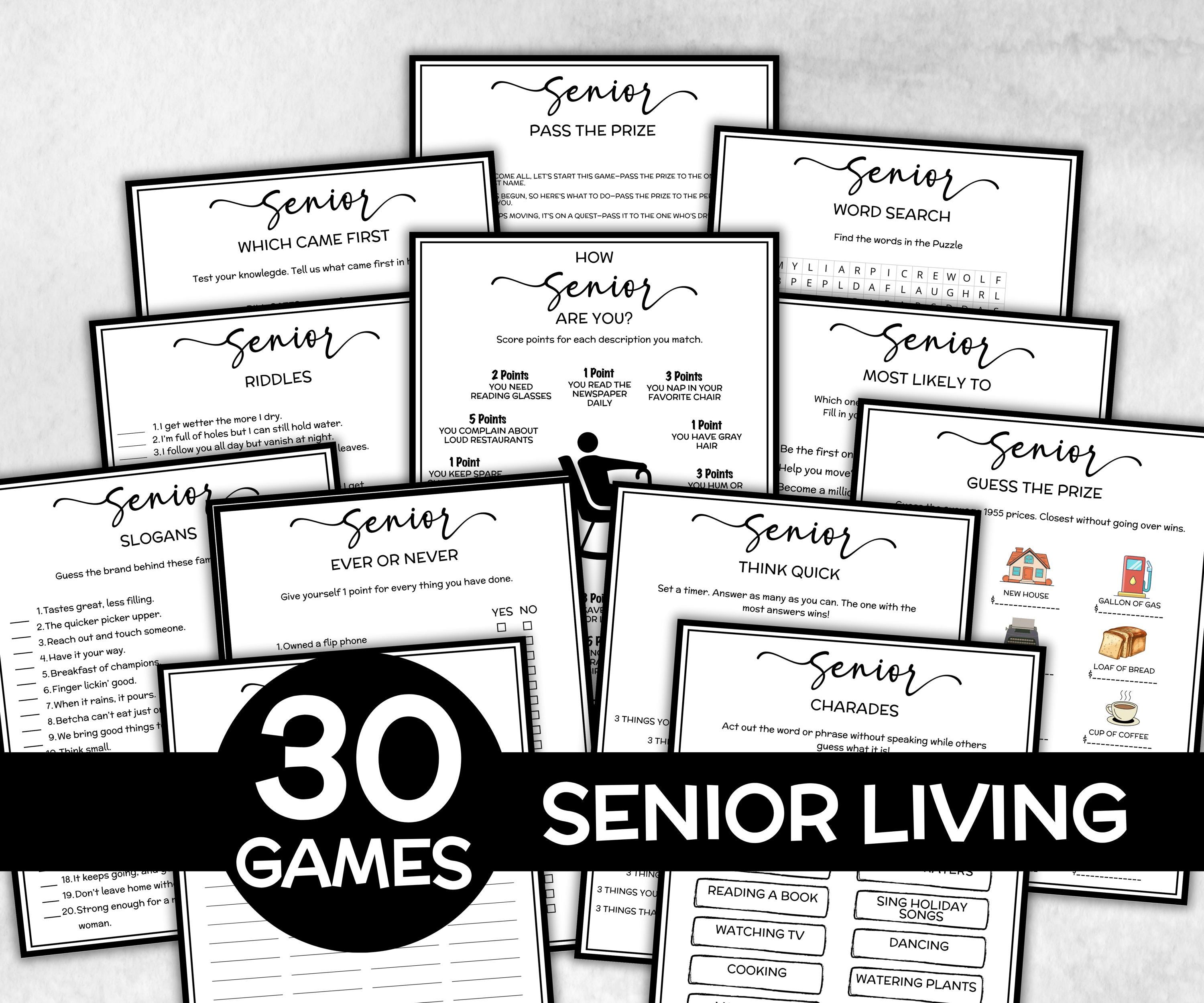Elderly Retirement games bundle, senior birthday memory game, Senior Living trivia, brain teasers, activity for seniors, grandparents games-Holidays -TheHustlingCatLady-Party Games