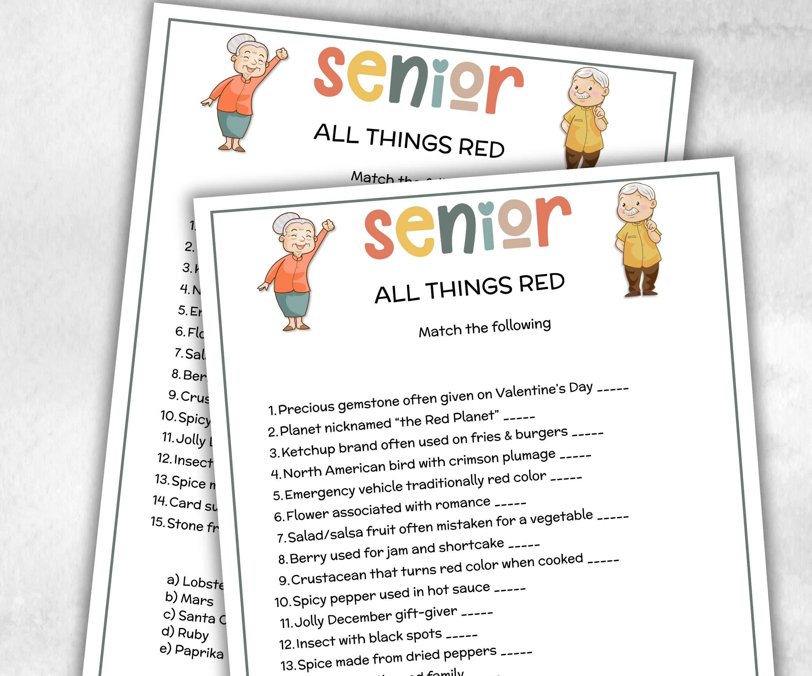 Senior All things Red, Family Game Night, Dementia Activity, Retirement Games, Senior Citizens, Nursing Home Game, Senior Living Party game-Holidays -TheHustlingCatLady-Party Games