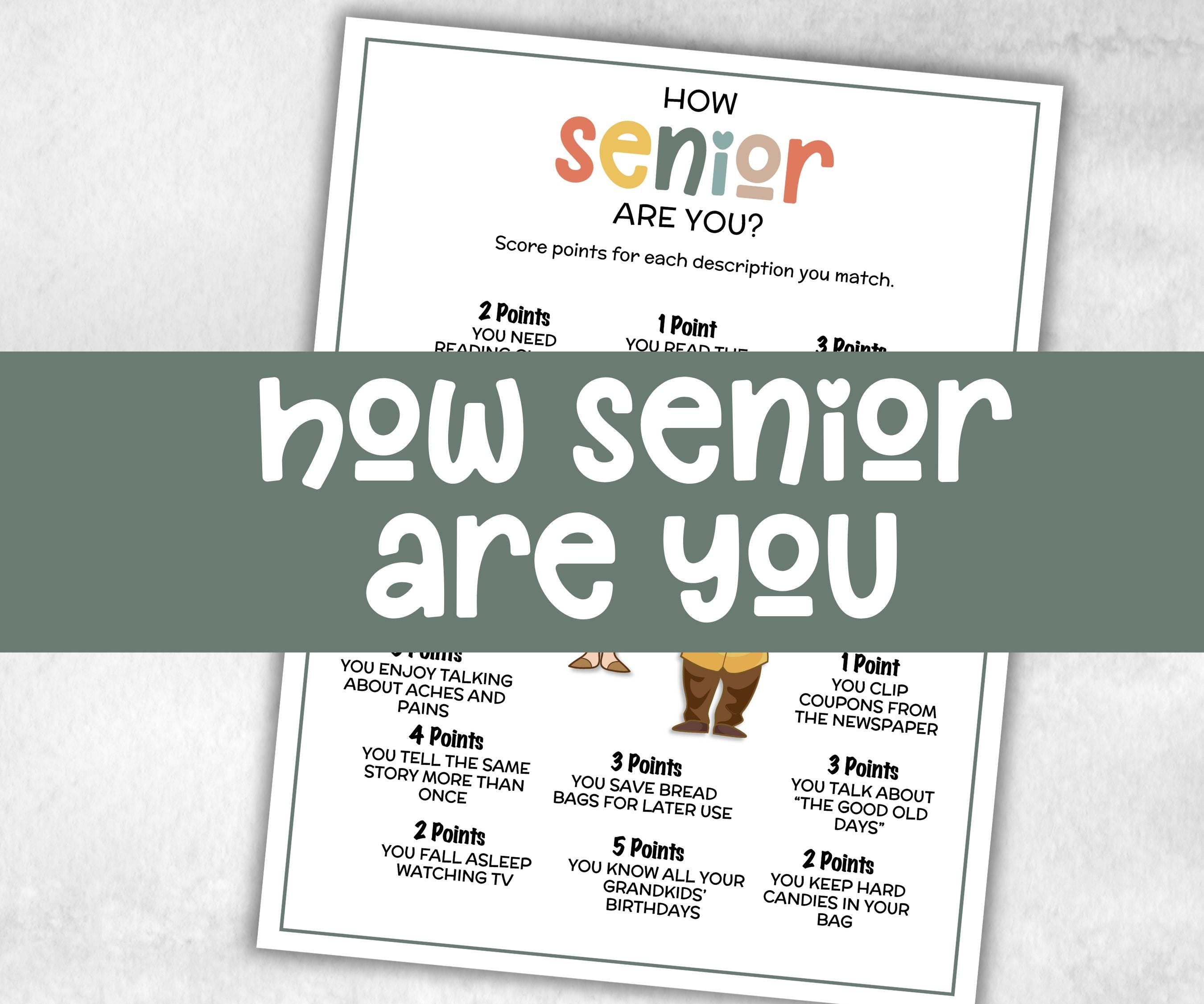 How senior are you, Family Game Night, Dementia Activity, Retirement Games, Senior Citizens, Nursing Home Game, Senior Living Party game-Holidays -TheHustlingCatLady-Party Games