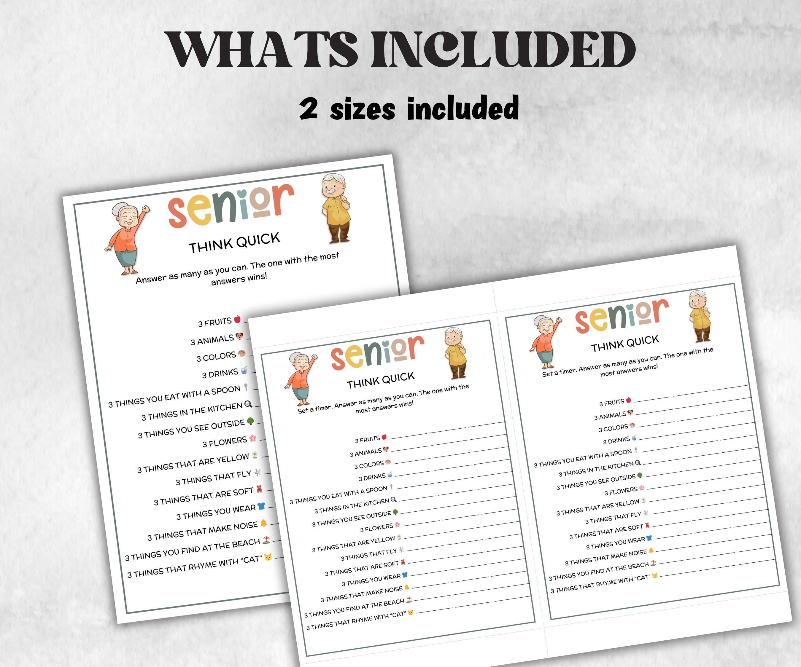 Senior Think Quick Trivia, Family Game Night, Dementia Activity, Retirement Games, Senior Citizens, Nursing Home Game, Senior Living Party-Holidays -TheHustlingCatLady-Party Games