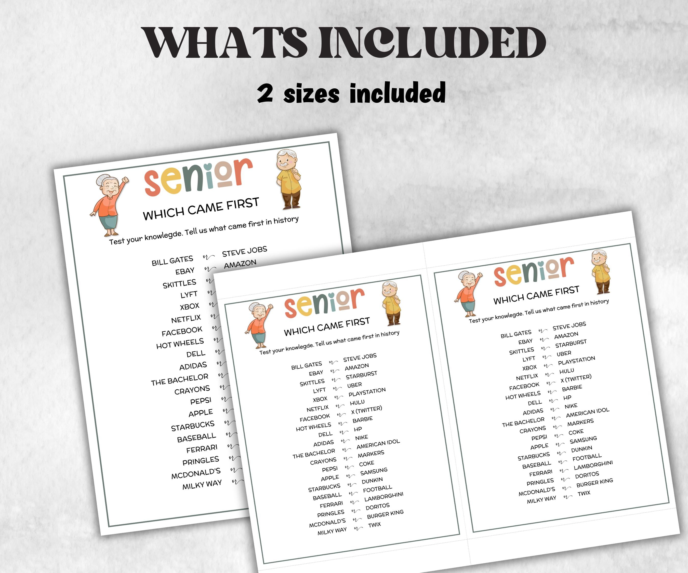 Senior Which came first, Family Game Night, Dementia Activity, Retirement Game, Senior Citizens, Nursing Home Game, Senior Living Party game-Holidays -TheHustlingCatLady-Party Games
