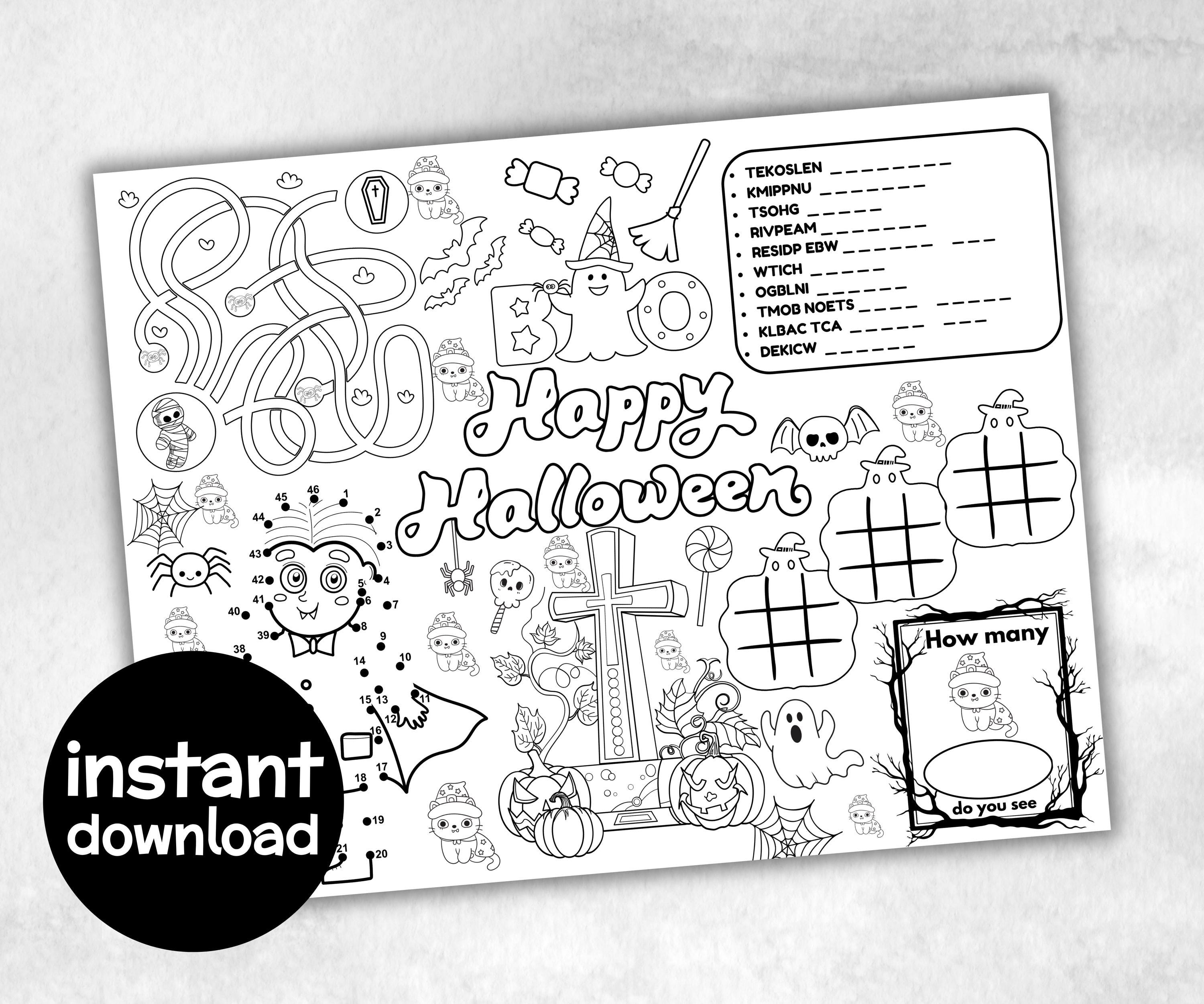 Halloween Placemats Bundle, trick or treat table game, spooky table decor, halloween family fun, kids party icebreaker, halloween tableware-Halloween Printables -TheHustlingCatLady-Party Games