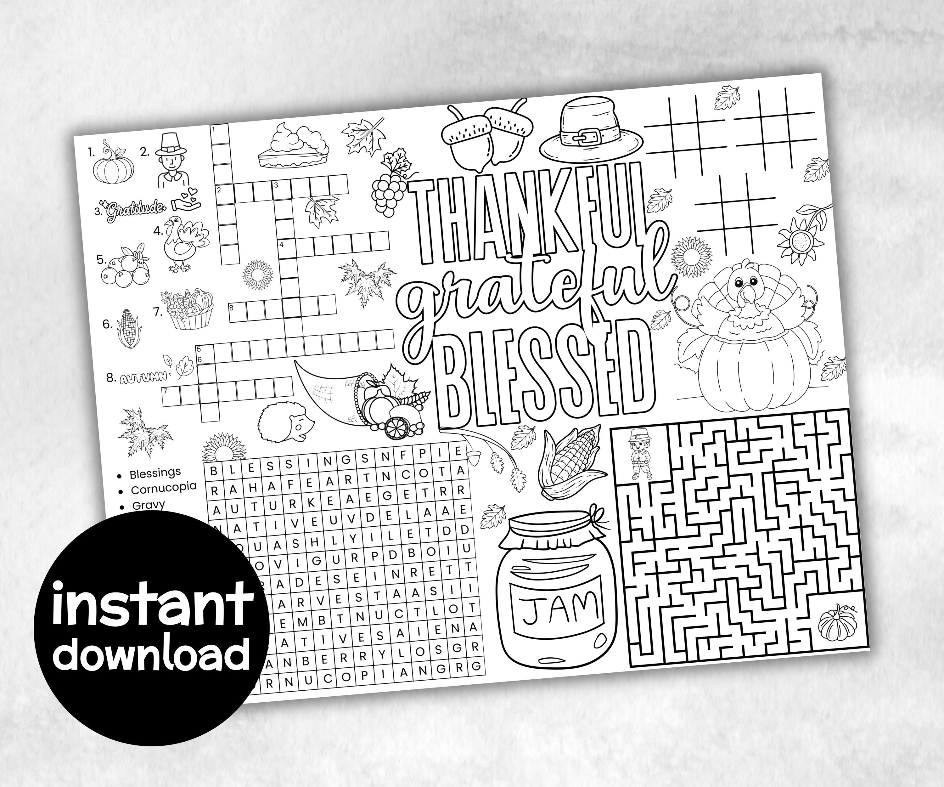 Thanksgiving Placemats Bundle, Fall table game, Give thanks table decor, friendagiving family fun, kids party icebreaker, friends tableware-Thanksgiving -TheHustlingCatLady-Party Games