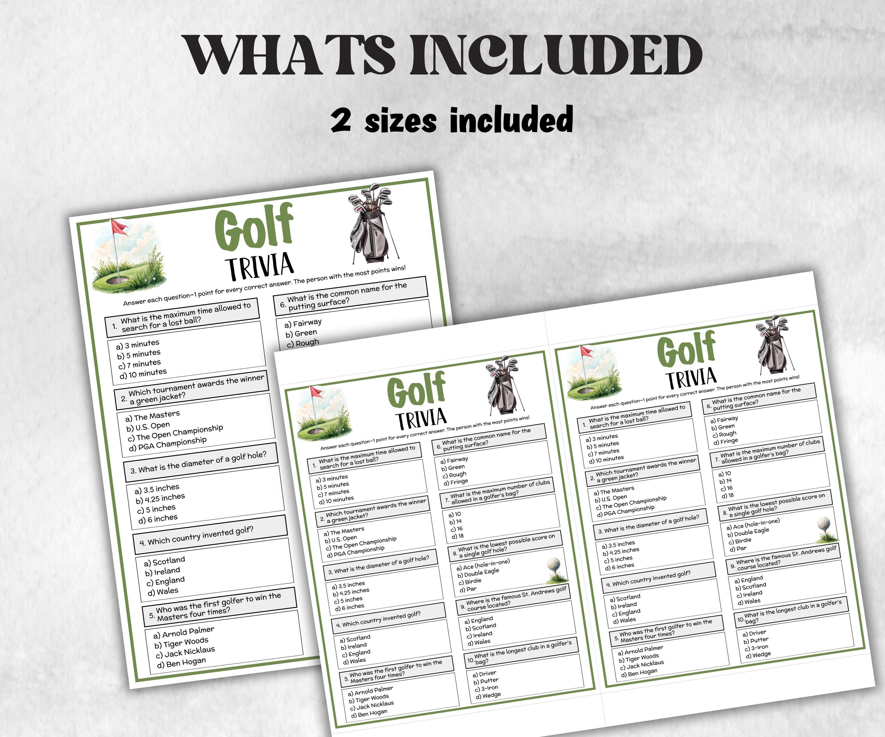 Printable Golf Trivia, Golf Themed Birthday Activity, Seniors Trivia Game Night, Athletic Game,sports Trivia summer Spring fall, reunion-Holidays -TheHustlingCatLady-Party Games
