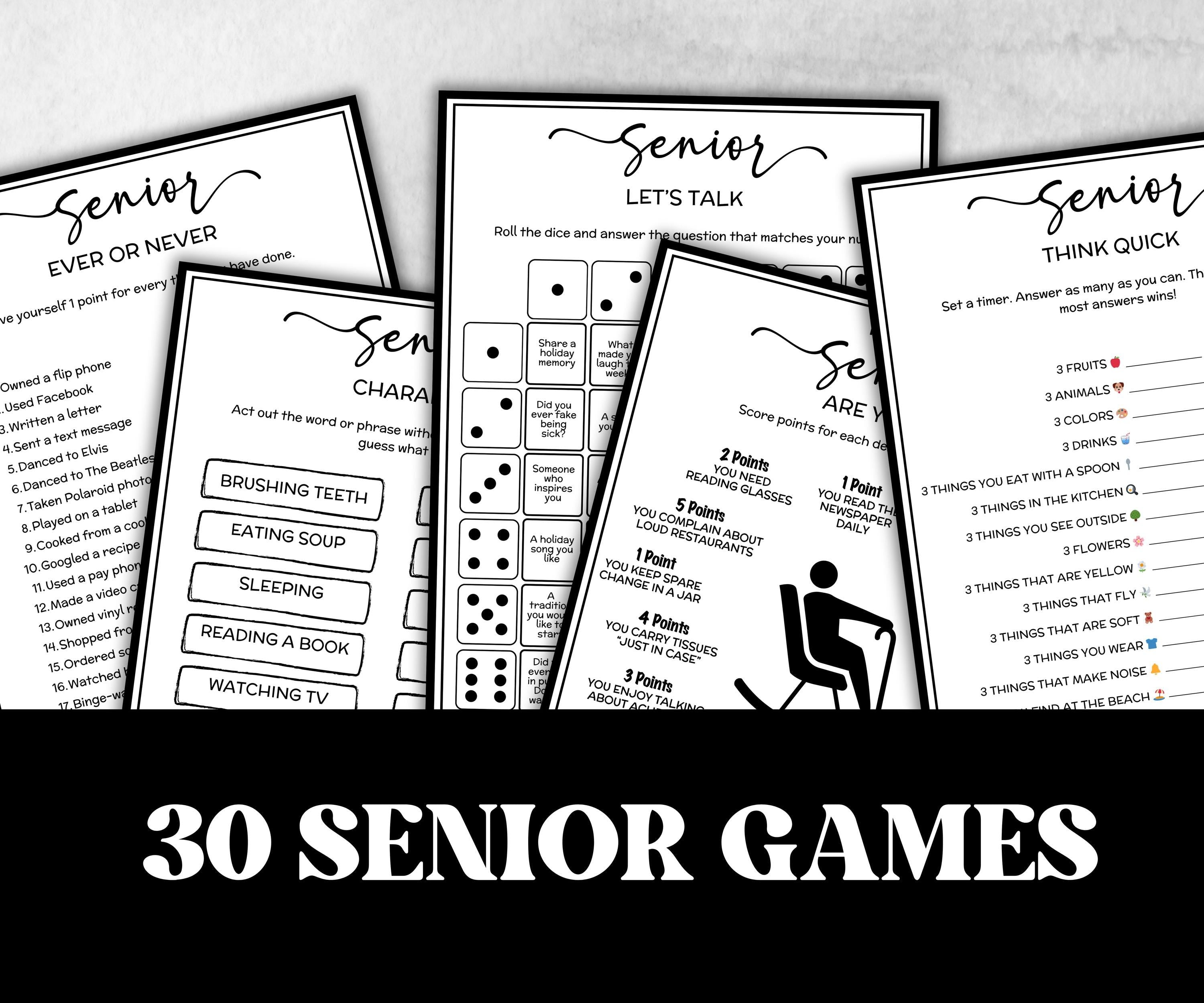 Elderly Retirement games bundle, senior birthday memory game, Senior Living trivia, brain teasers, activity for seniors, grandparents games-Holidays -TheHustlingCatLady-Party Games