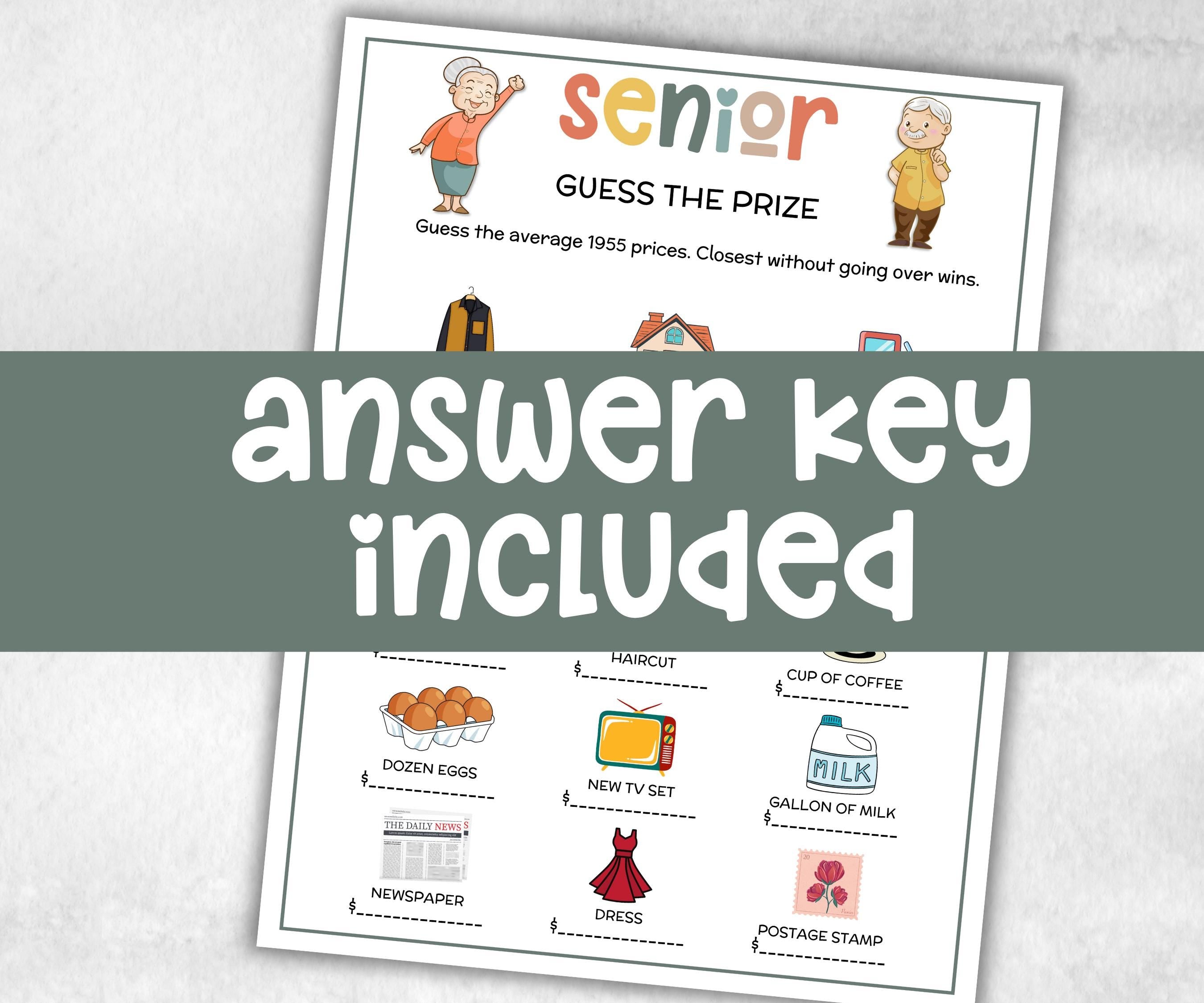 Senior Guess the Prize, Family Game Night, Dementia Activity, Senior Party, Retirement Games, Senior Citizens, Nursing Home, Senior Living-Holidays -TheHustlingCatLady-Party Games