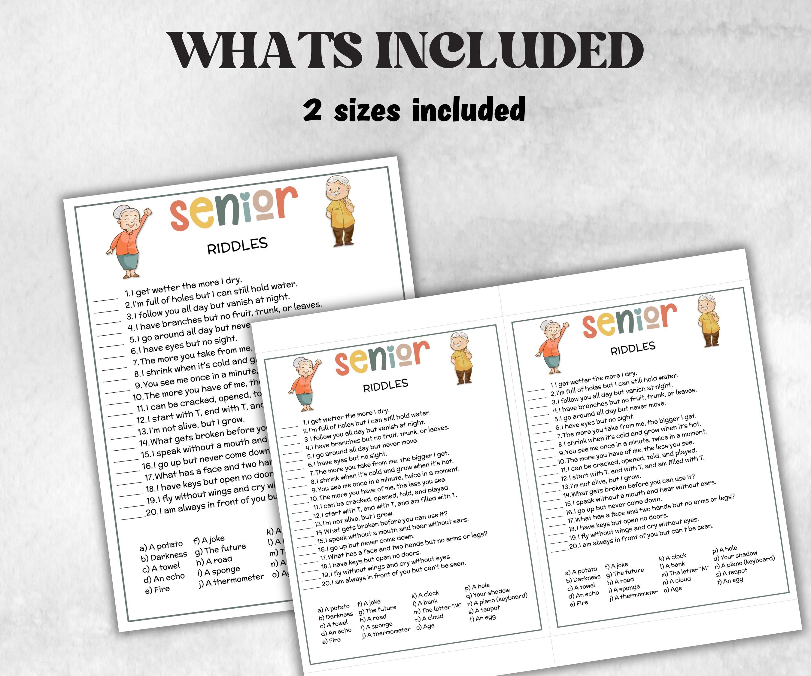 Senior fun Riddles, Family Game Night, Dementia Activity, Retirement Games, Senior Citizens, Nursing Home Game, Senior Living Party game-Holidays -TheHustlingCatLady-Party Games