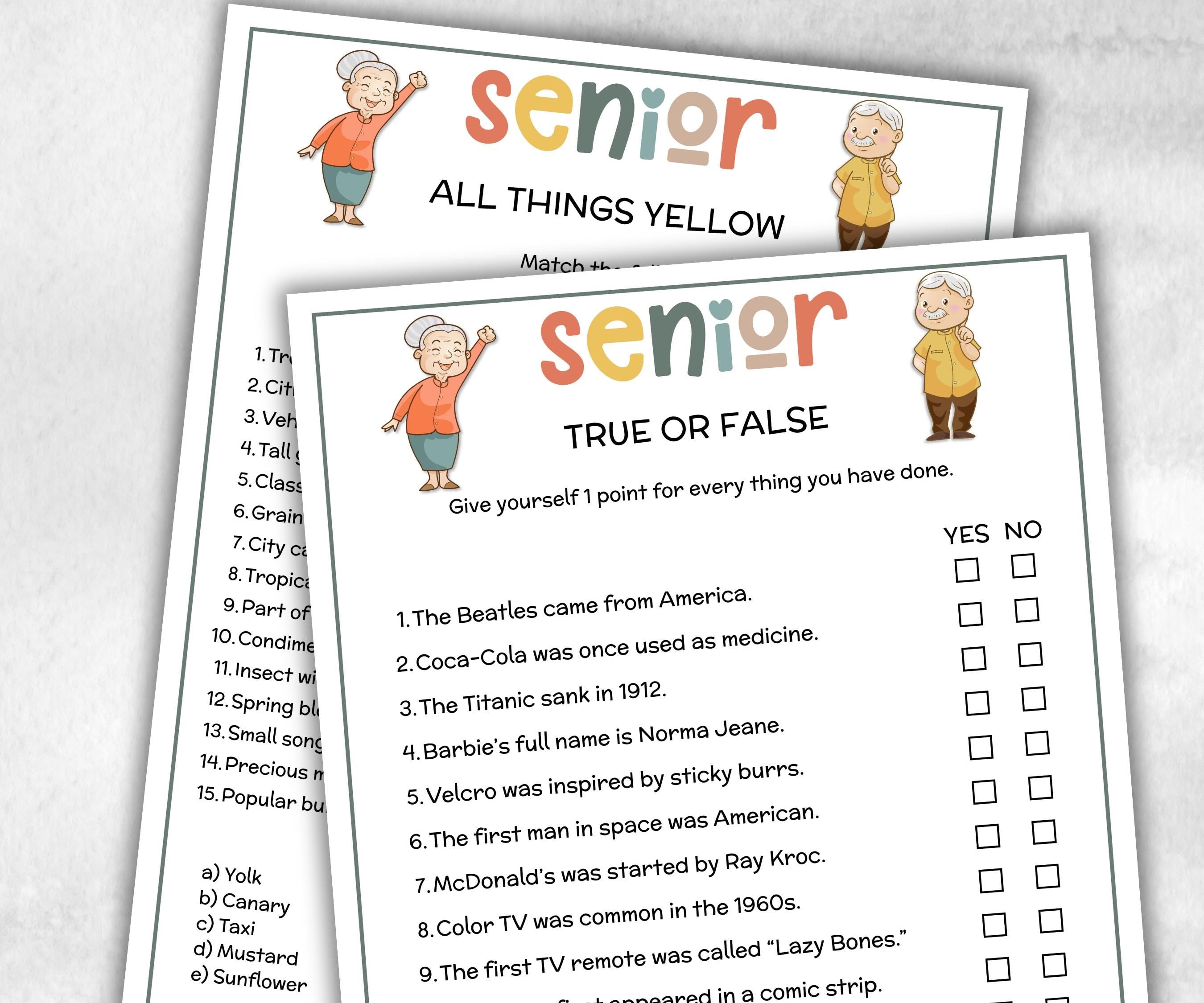 Senior True or False, Family Game Night, Dementia Activity, Retirement Games, Senior Citizens, Nursing Home Game, Senior Living Party game-Holidays -TheHustlingCatLady-Party Games
