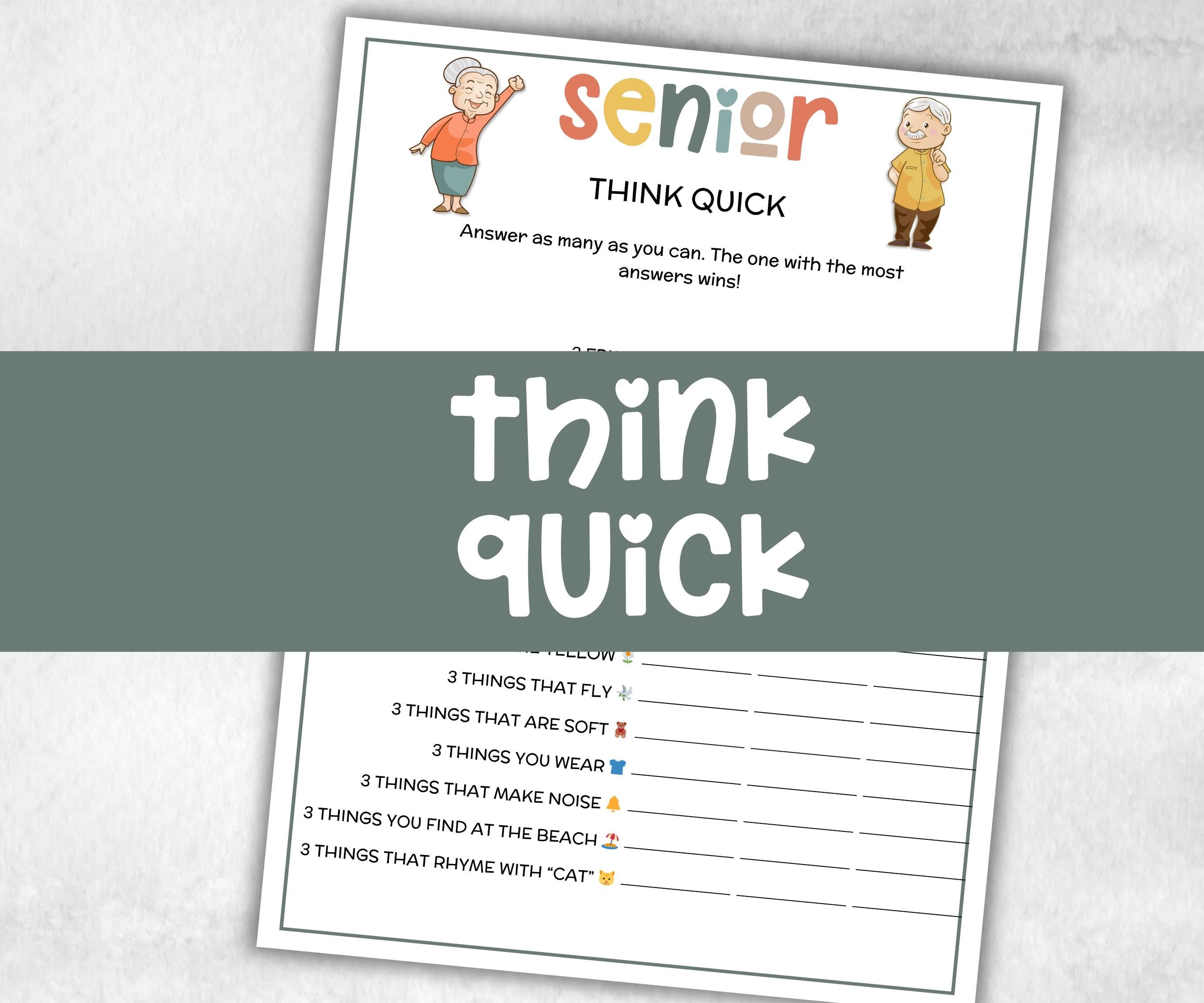Senior Think Quick Trivia, Family Game Night, Dementia Activity, Retirement Games, Senior Citizens, Nursing Home Game, Senior Living Party-Holidays -TheHustlingCatLady-Party Games