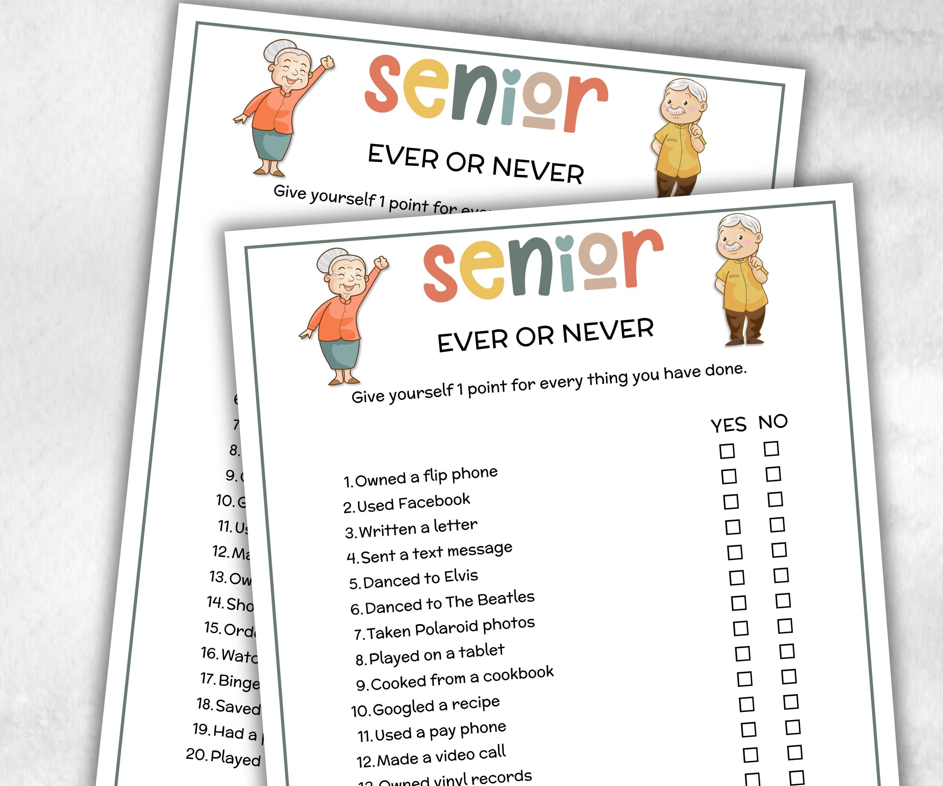 Senior Have You Ever, Family Game Night, Dementia Activity, Retirement Games, Senior Citizens, Nursing Home Game, Senior Living Party game-Holidays -TheHustlingCatLady-Party Games