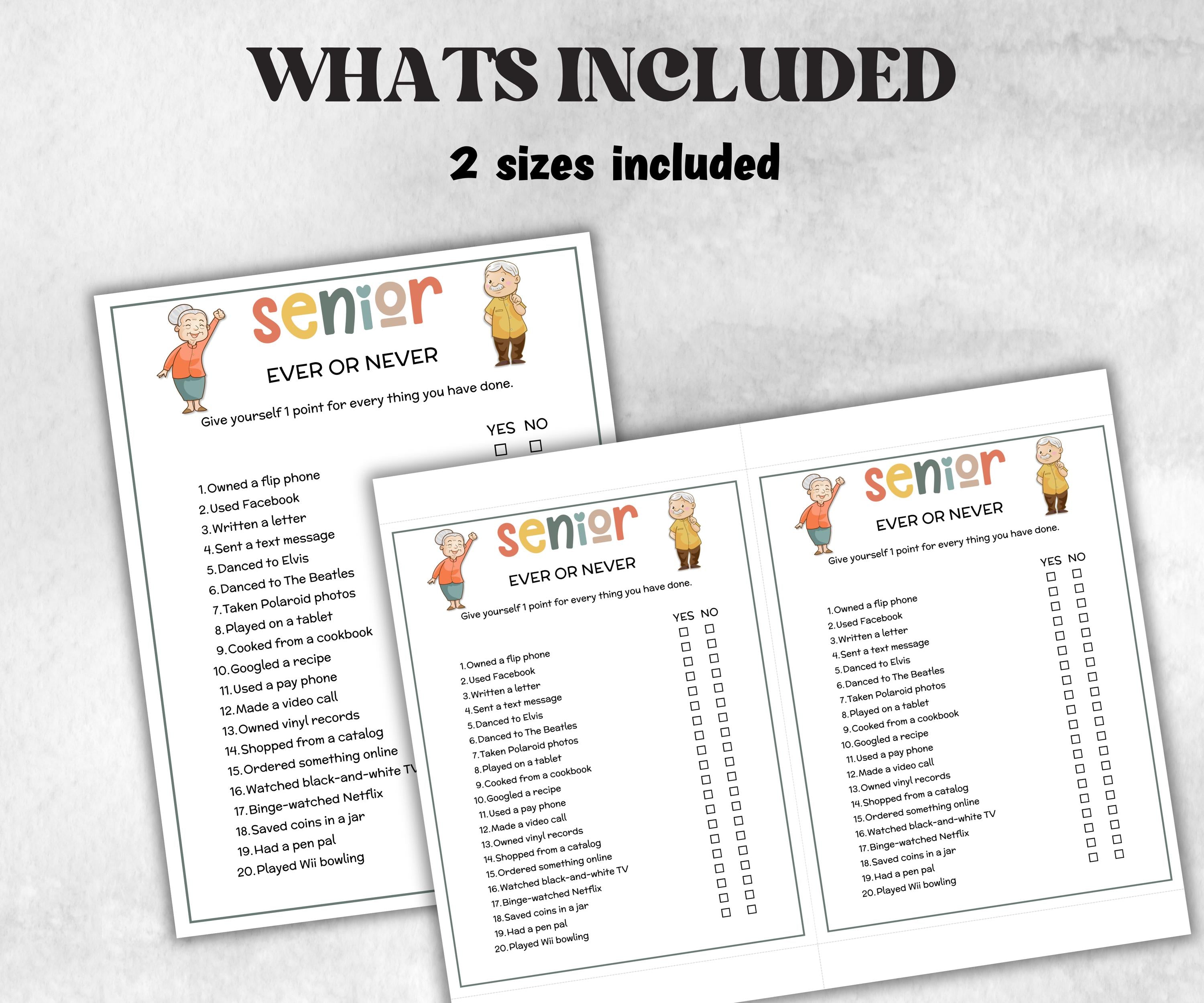 Senior Have You Ever, Family Game Night, Dementia Activity, Retirement Games, Senior Citizens, Nursing Home Game, Senior Living Party game-Holidays -TheHustlingCatLady-Party Games