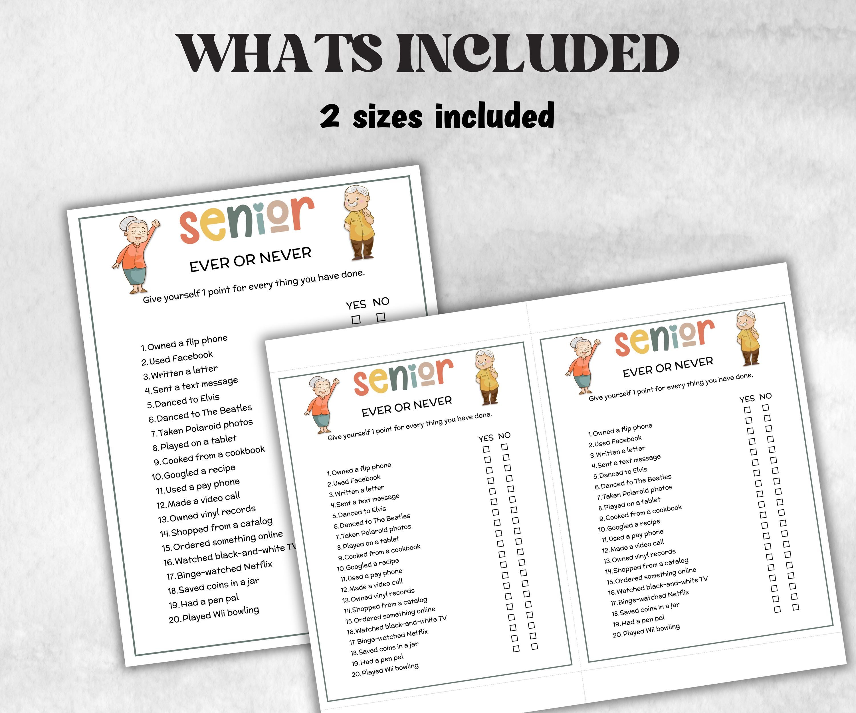 Senior Have You Ever, Family Game Night, Dementia Activity, Retirement Games, Senior Citizens, Nursing Home Game, Senior Living Party game-Holidays -TheHustlingCatLady-Party Games