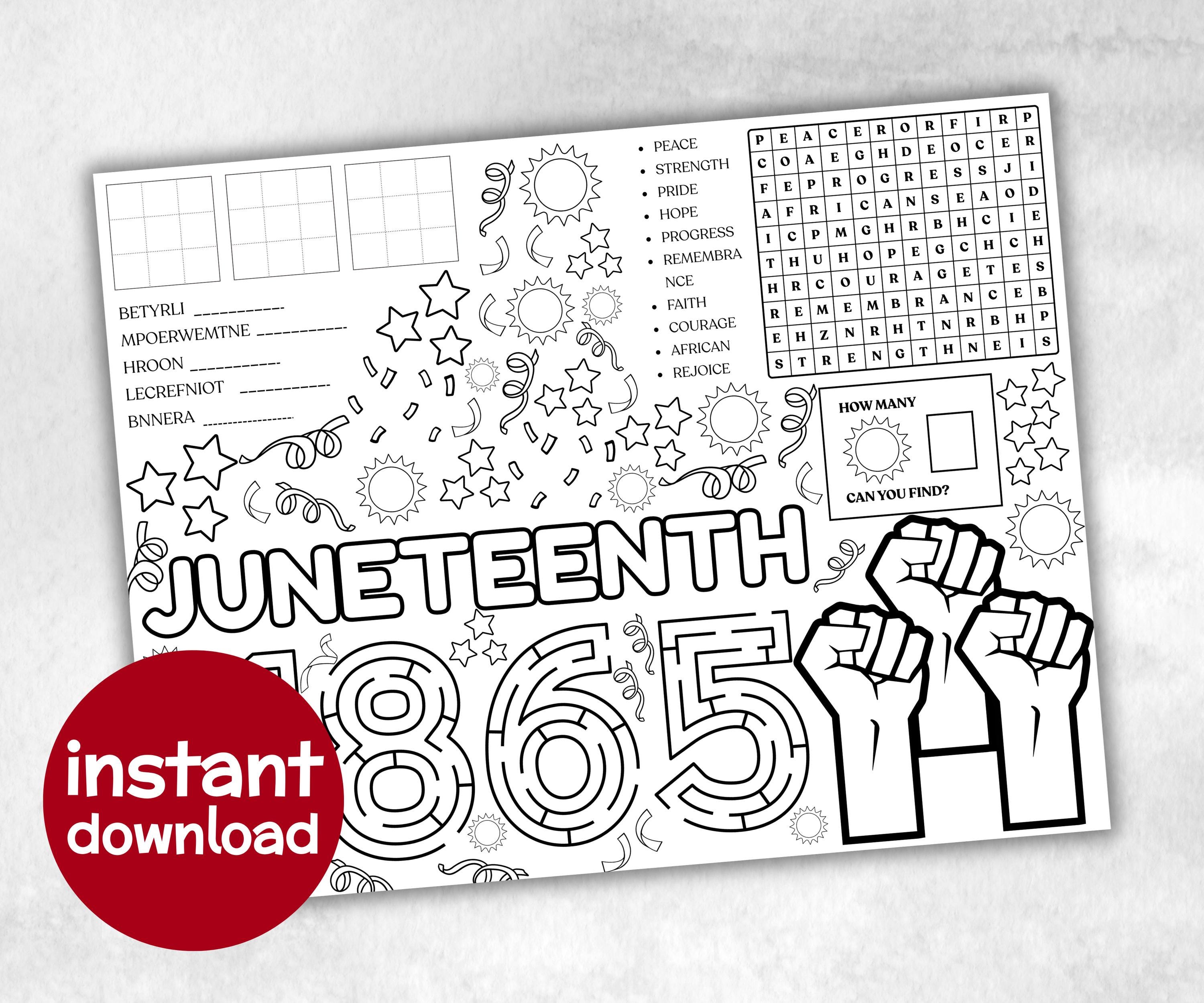 Juneteenth printable Placemat, Black History, african american, Dinner games, Juneteenth School, Juneteenth Activity, coloring page activity-Holidays -TheHustlingCatLady-Party Games