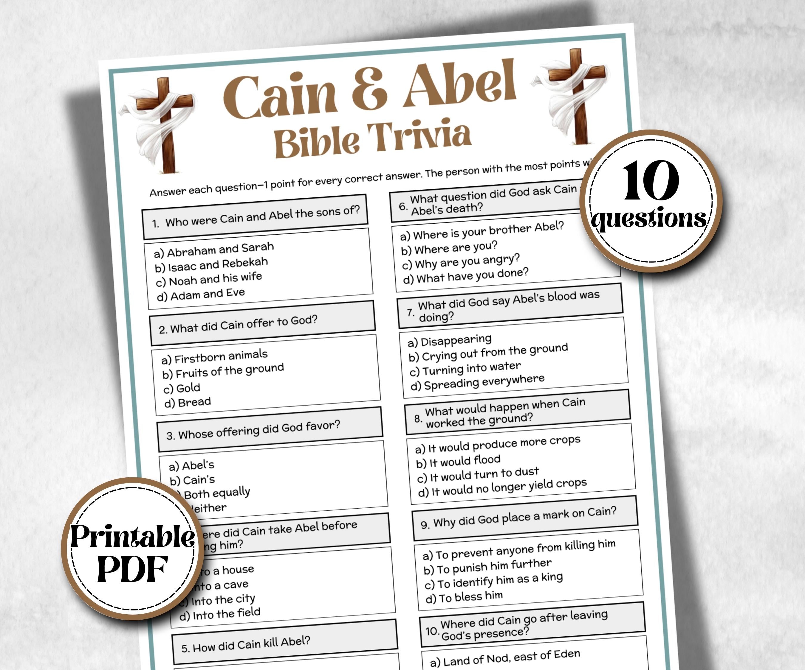 Cain and Abel Trivia, Bible Camp, Bible Study riddles, Holiday Party Games, womens retreat group party, Old Testament Trivia, Youth Group