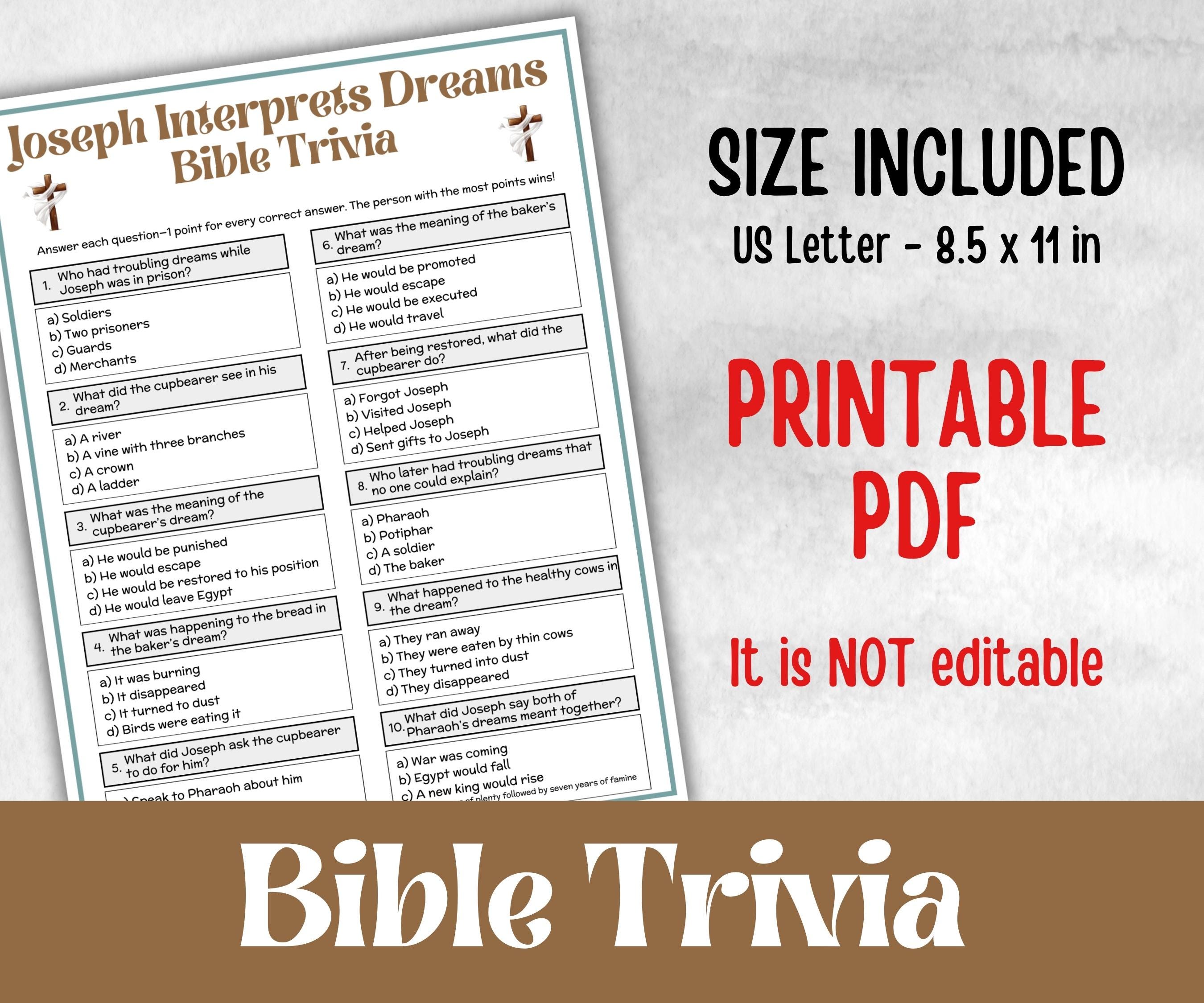 Joseph Interprets DreamsTrivia, Holiday Party, Old Testament Trivia, Church Lesson, Bible Study riddle, Bible Camp, womens retreat group