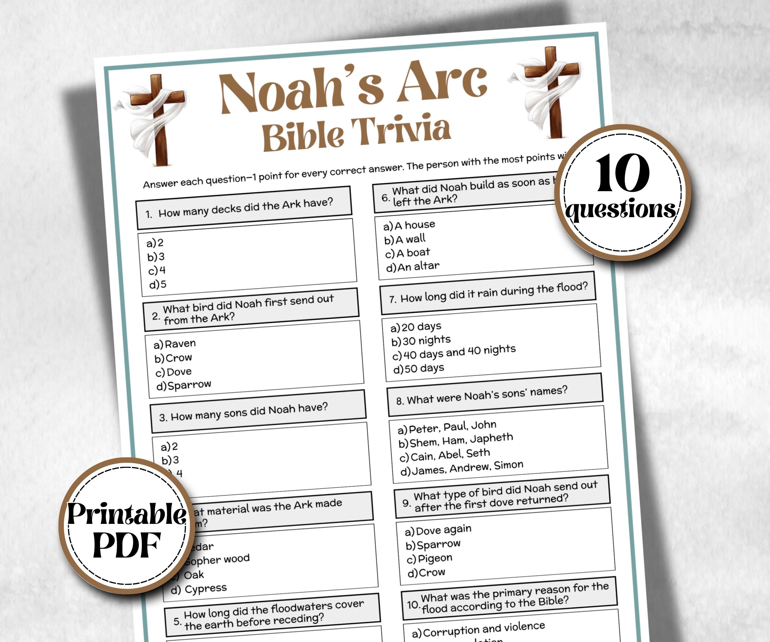 Noah's Arc Trivia, Bible Study riddles, Old Testament Trivia, Church Lesson, Holiday Party Games, Bible Camp, womens retreat, Youth luncheon