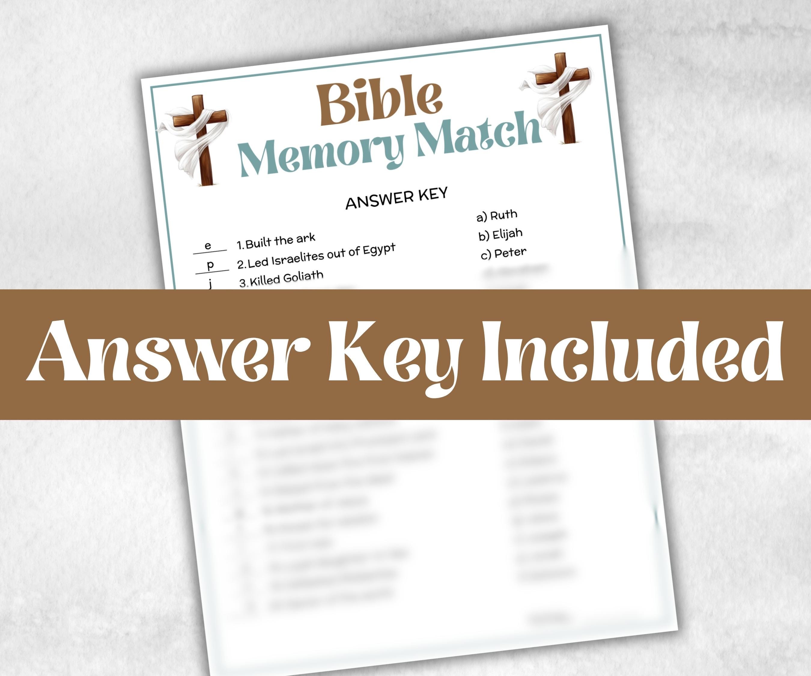 Bible Memory Match Trivia, Sunday School, Bible Study riddles, Holiday Party Games, Bible Camp, womens retreat group, preschool curriculum