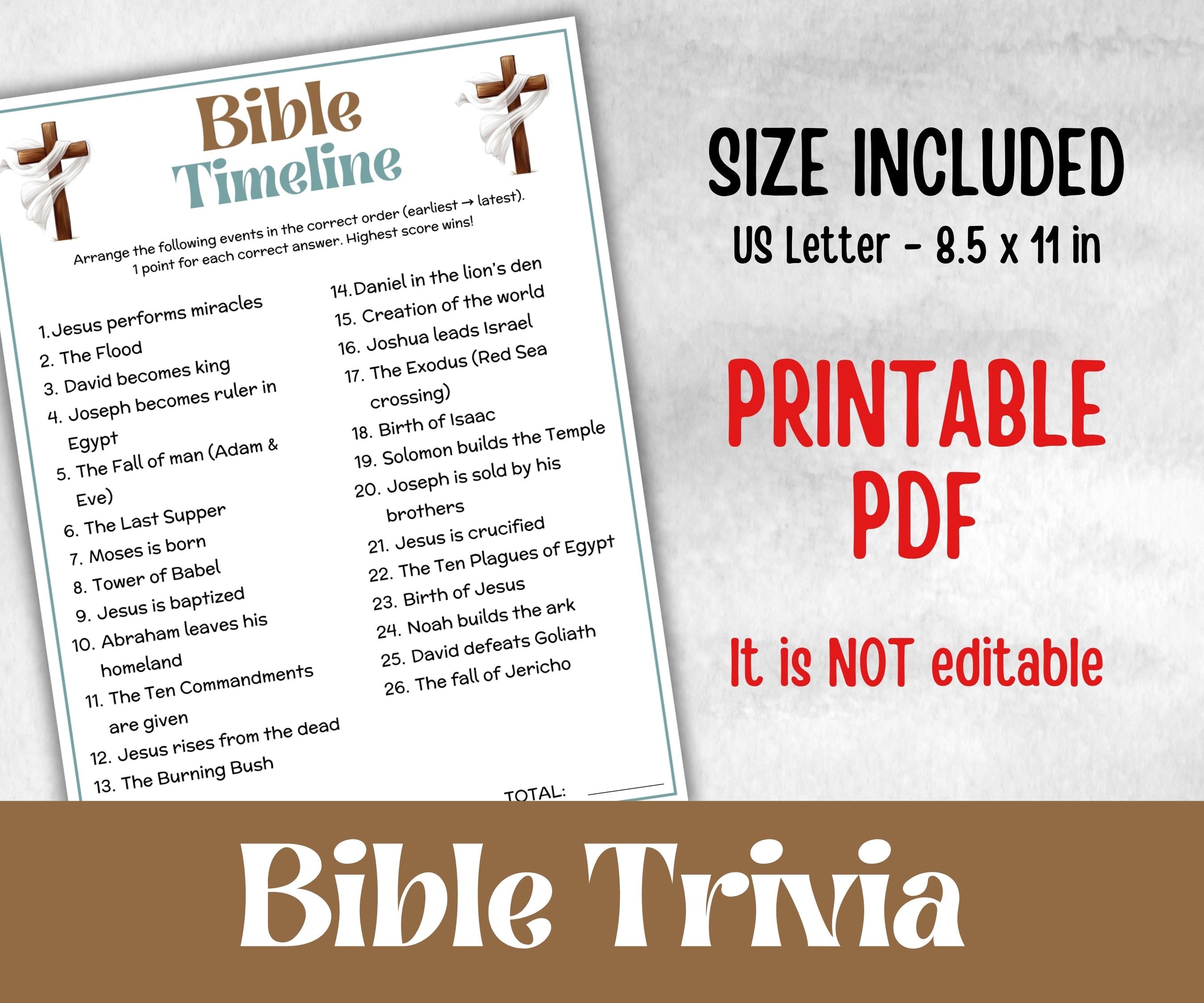 Guess the Bible Timeline, Trivia, Bible Study riddles, Holiday Bible Camp, womens retreat group, New Testament, Old Testament, Preschool