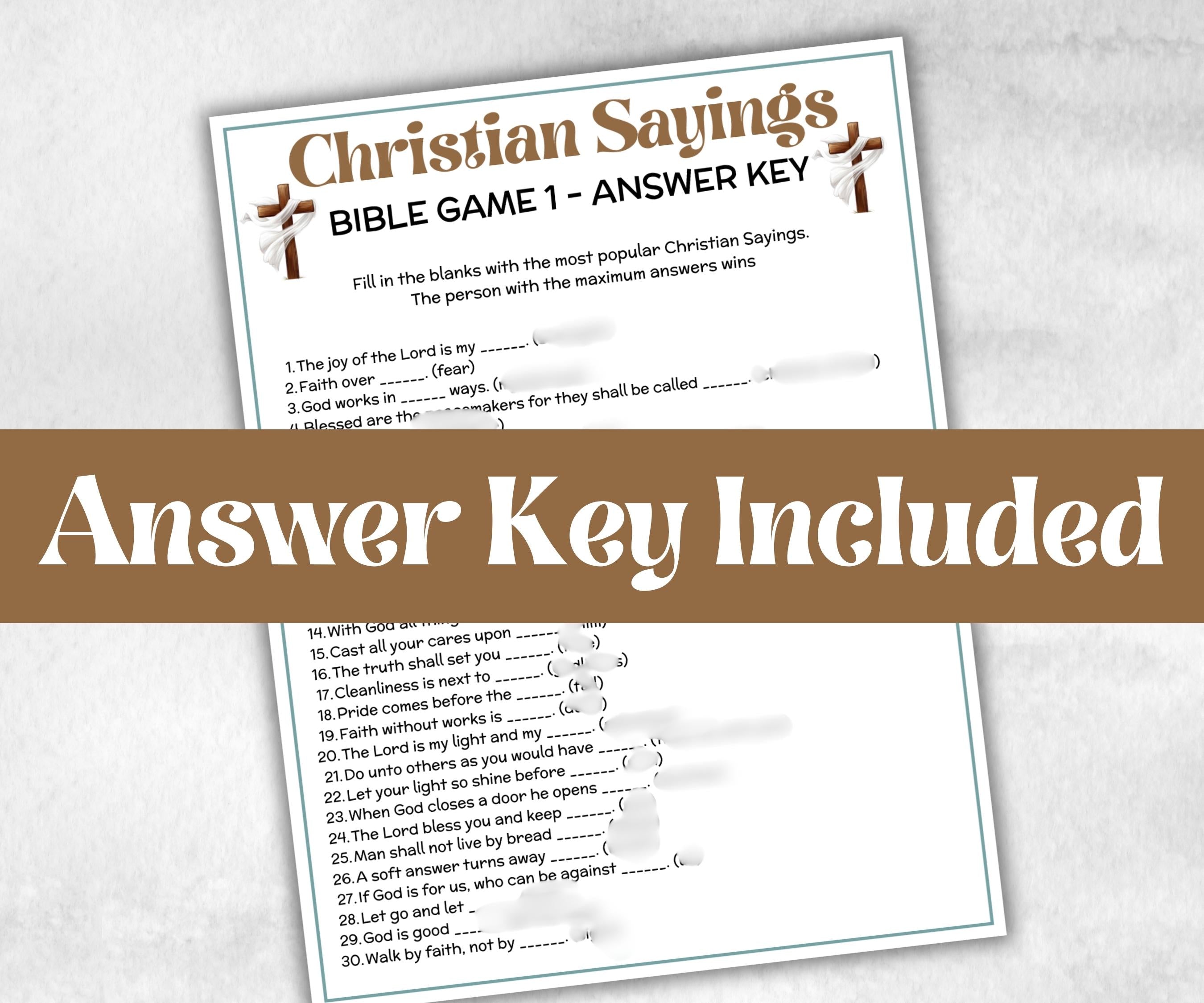 Christian Sayings Trivia, Bible Study riddles, Holiday Bible Camp, womens retreat group, New Testament, Old Testament, Preschool Curriculum