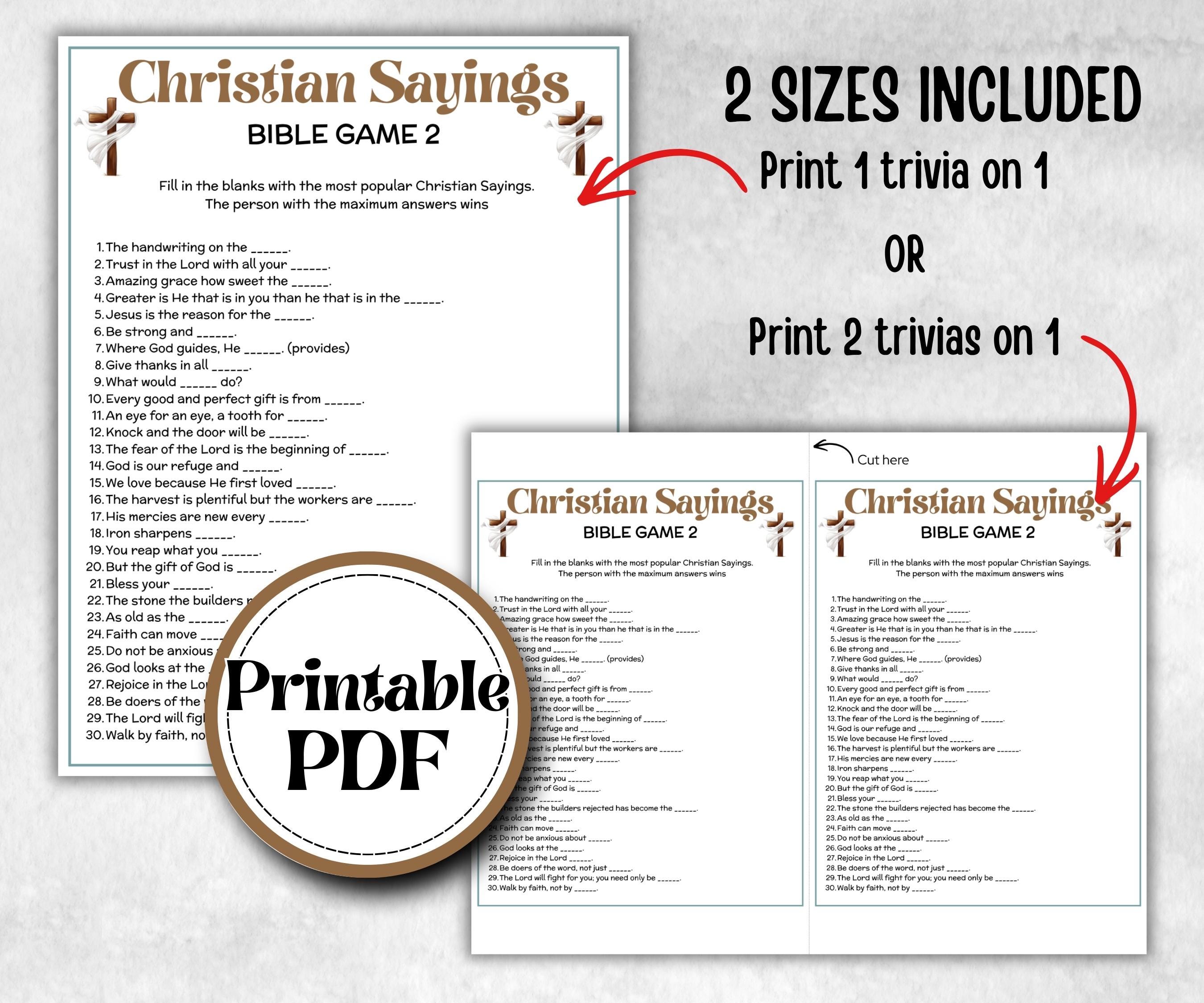 Christian Sayings, Bible Study riddles, Holiday Bible Camp, womens retreat group, New Testament, Old Testament, Preschool Curriculum quiz