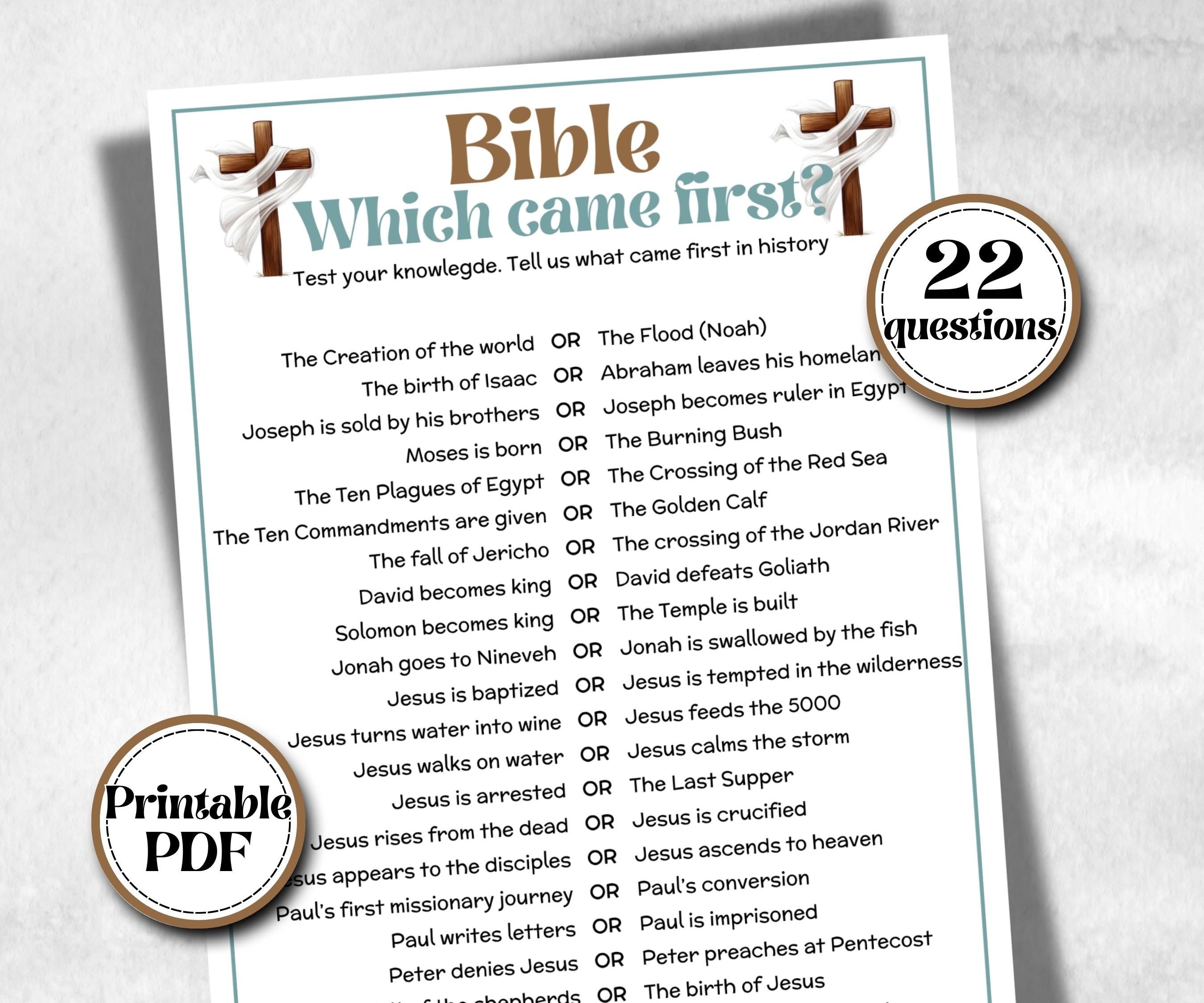 Bible Which Came First, Bible Study riddle, Holiday Bible Camp, womens retreat group, New Testament, Old Testament, Family Game Night party