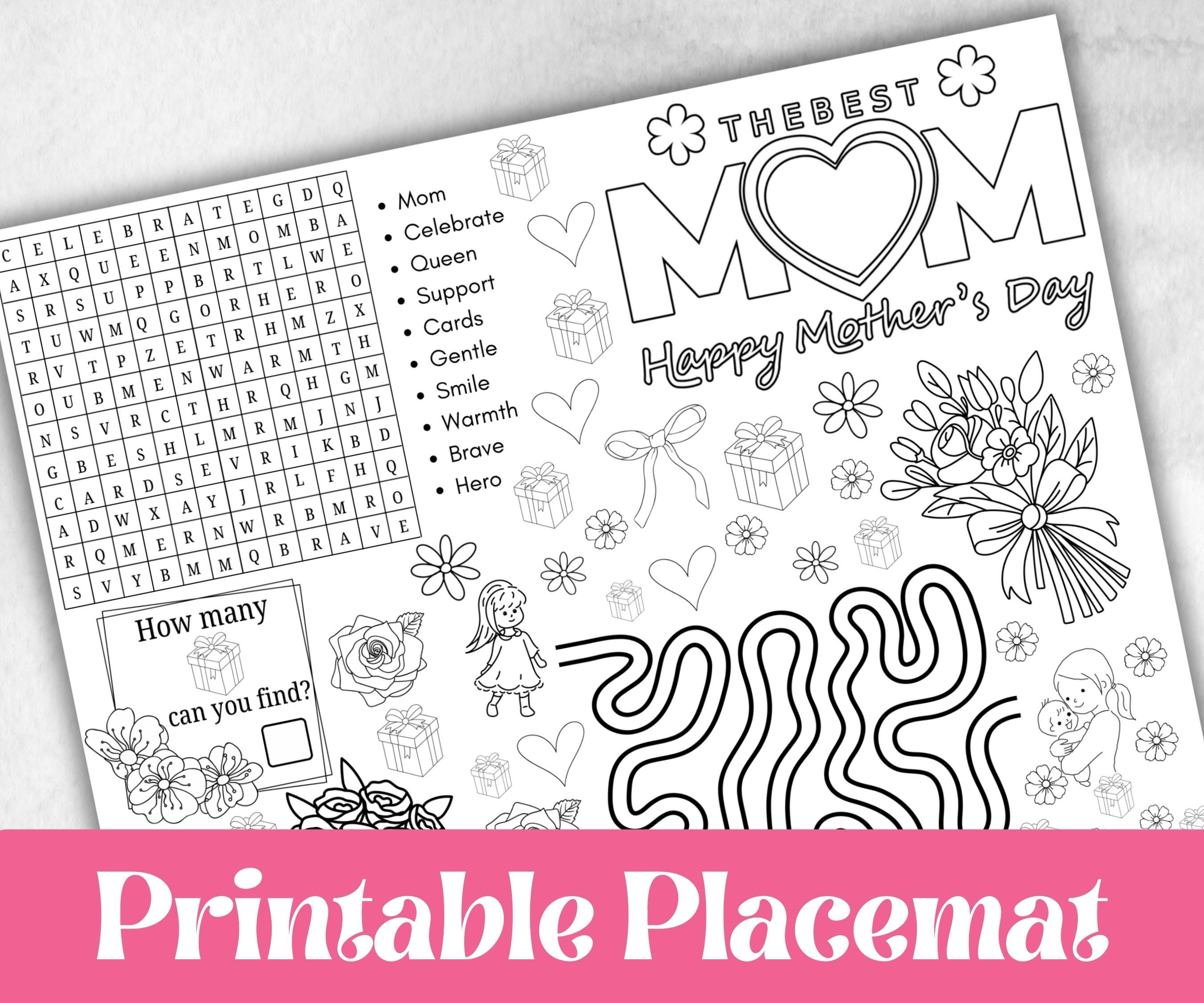 Mothers Day coloring Placemats, Daycare Printable, kids activity sheets, Mom Keepsake, Tea Party, Personalised Gift, Happy Mothers Day print