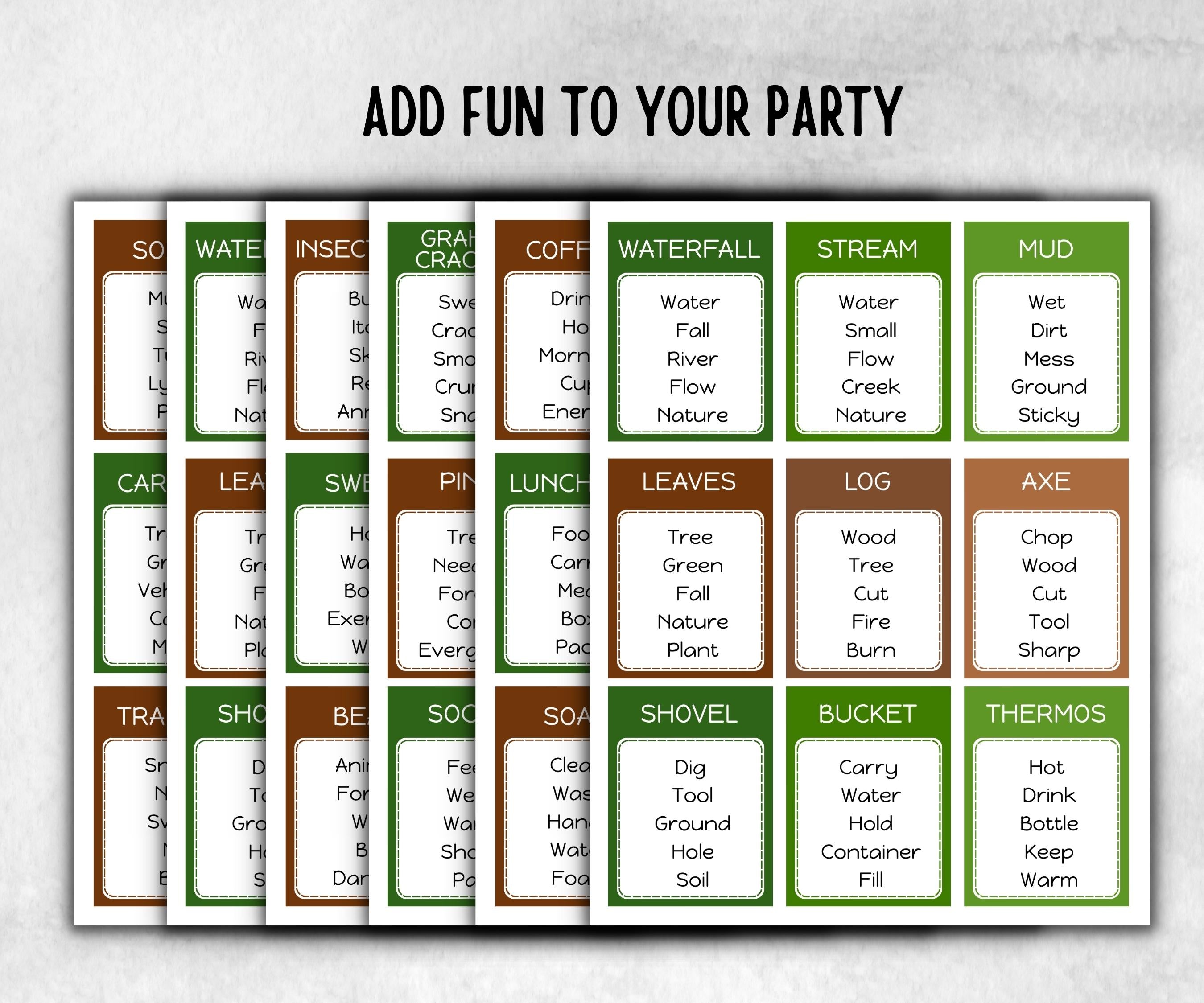 Summer Camp Forbidden Words, Dont say It, Icebreaker, Interactive Printable Trivia Game, Campfire, Family Reunion, end of school camp, yard