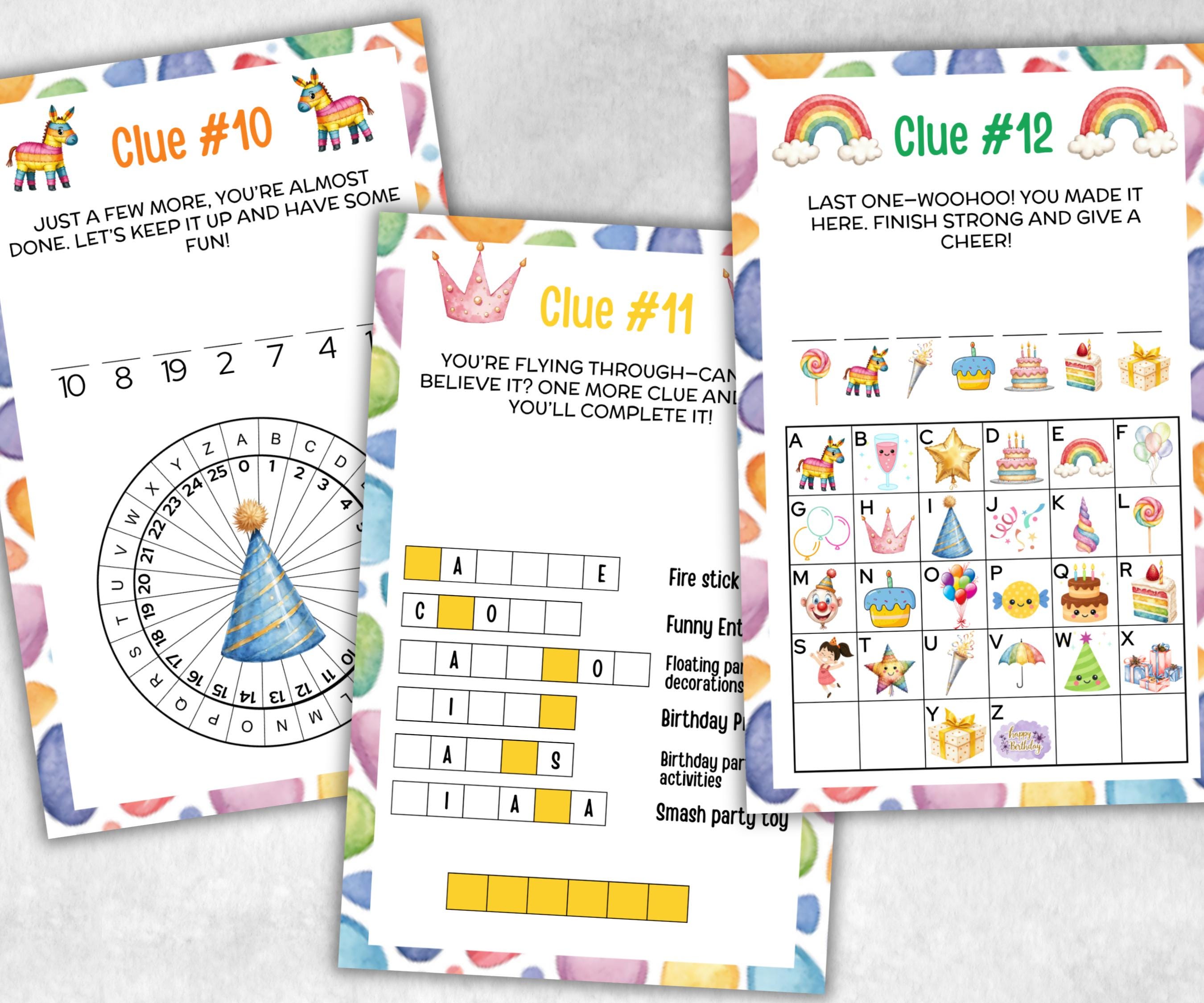 Birthday Indoor Treasure Hunt for kids, 12 hunt Clues, Boy Girl Birthday, game for older kid, milestone birthday gift, tricky treasure hunt