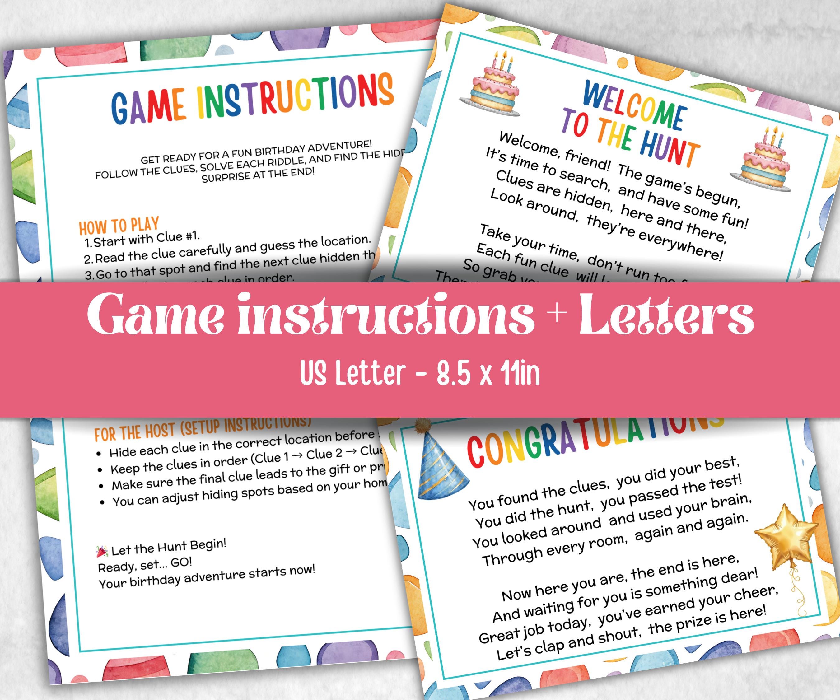 Birthday Scavenger Hunt for Teen Tweens, Boy Girl Birthday, Indoor game for older kid, milestone birthday gift, tricky treasure hunt, 48 Clu