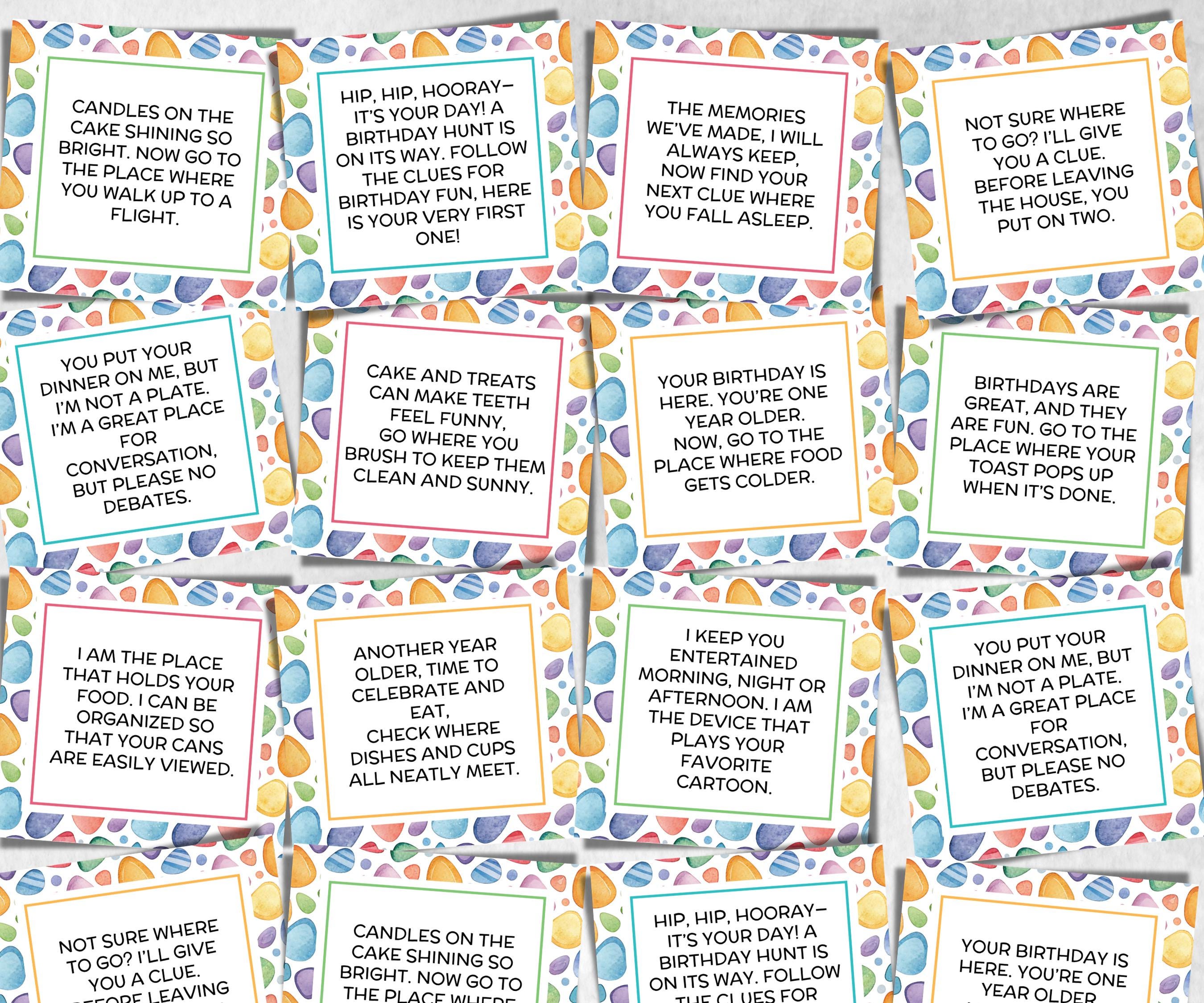 Birthday Scavenger Hunt for Teen Tweens, Boy Girl Birthday, Indoor game for older kid, milestone birthday gift, tricky treasure hunt, 48 Clu