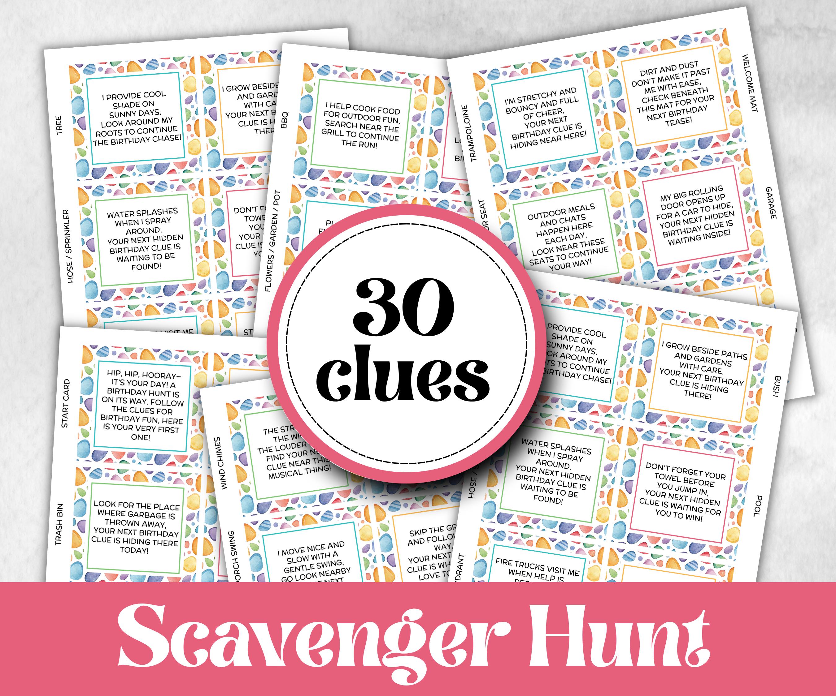 Teen Tween Outdoor Birthday Scavenger Hunt, Boy Girl Birthday, game for older kid, milestone birthday gift, tricky treasure hunt, 30 clues