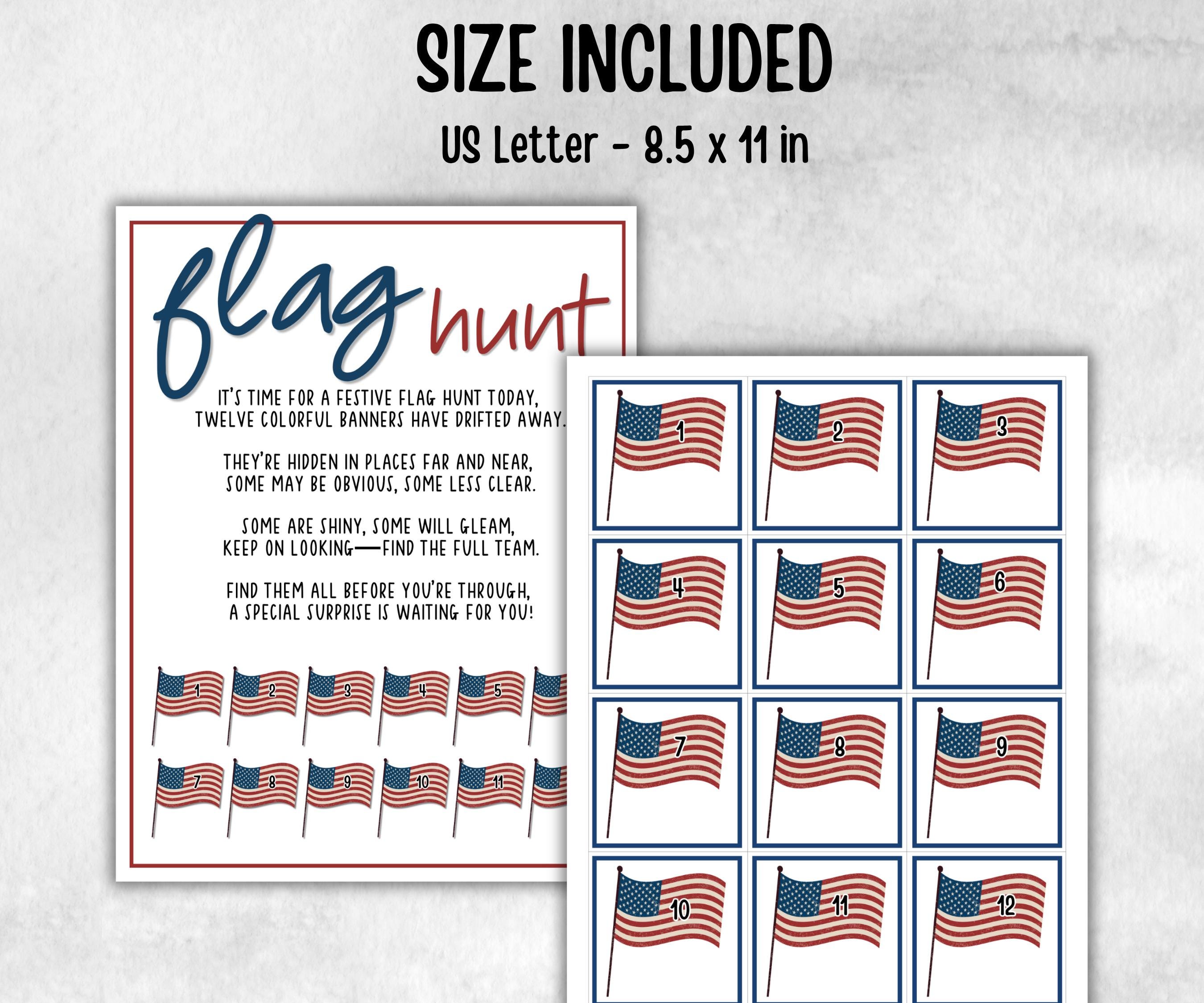 Patriotic Flag Hunt, Family Game Night, Summer Barbeque reunion, backyard hunt, 4th of july, Independence day, Flag day kids school activity