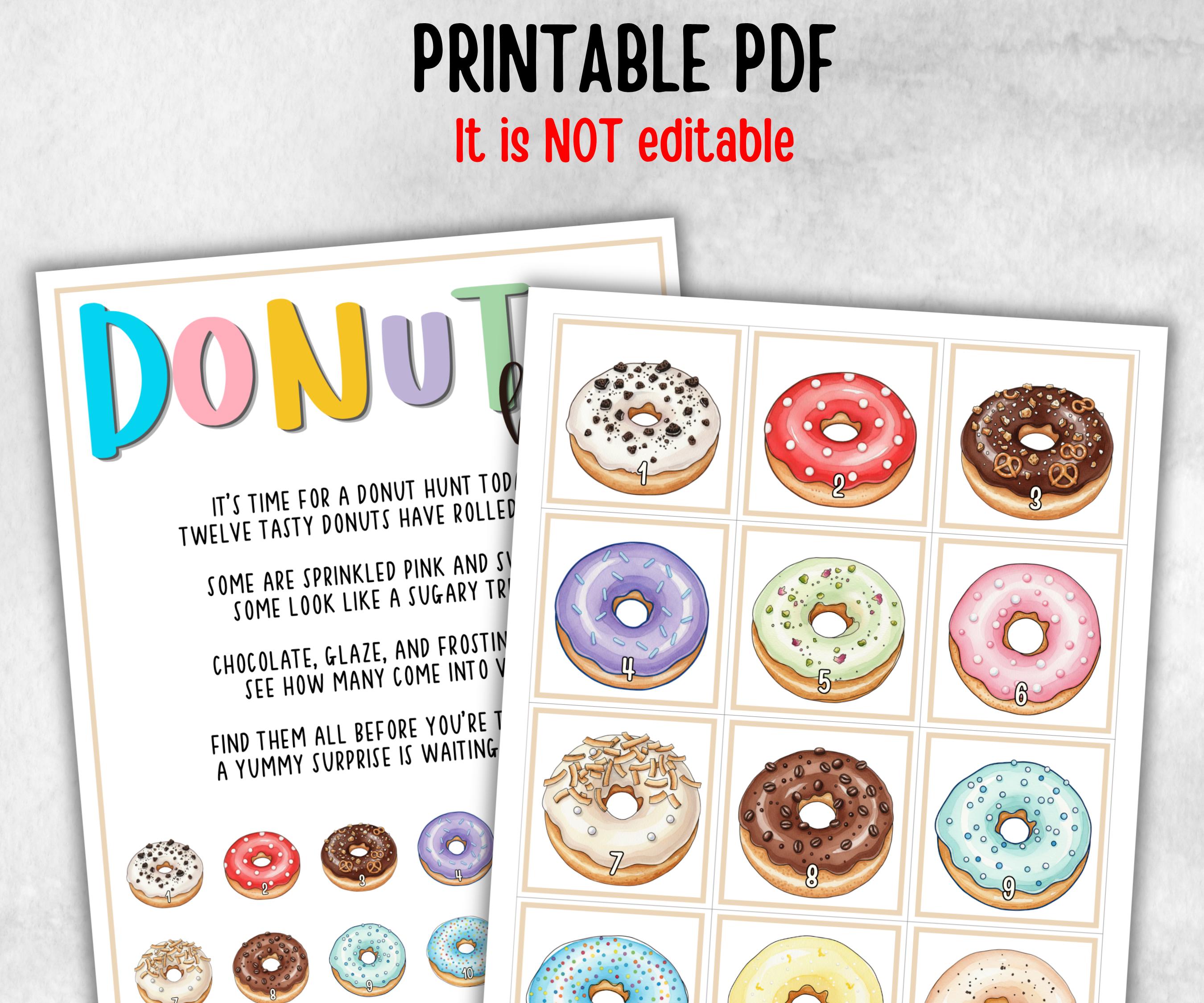 Donut Scavenger Hunt for kids, backyard hunt, Sweet and treats, themed birthday, tea party, spring yard games, garden party icebreaker ideas