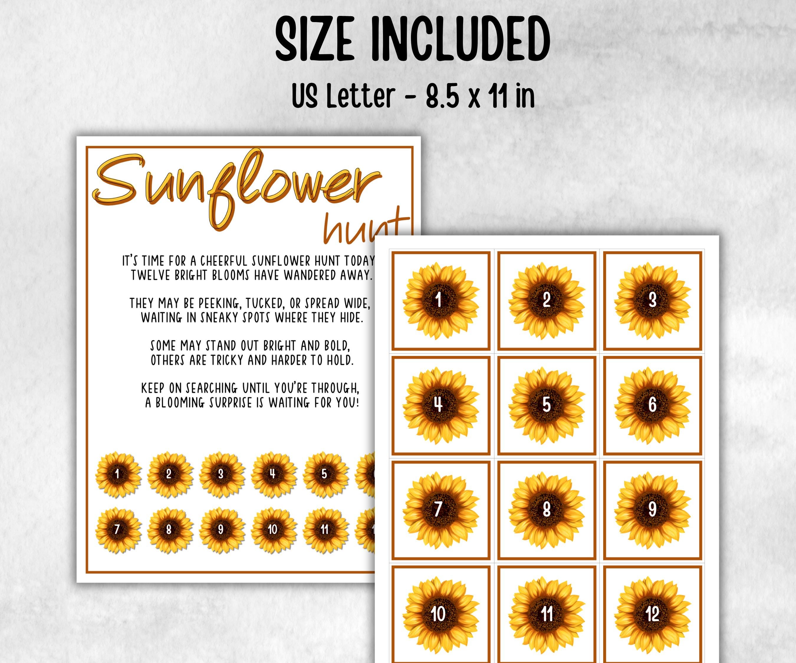 Sunflower Scavenger Hunt for kids, backyard hunt, Floral themed shower, birthday, tea party, spring yard games, garden party icebreaker idea